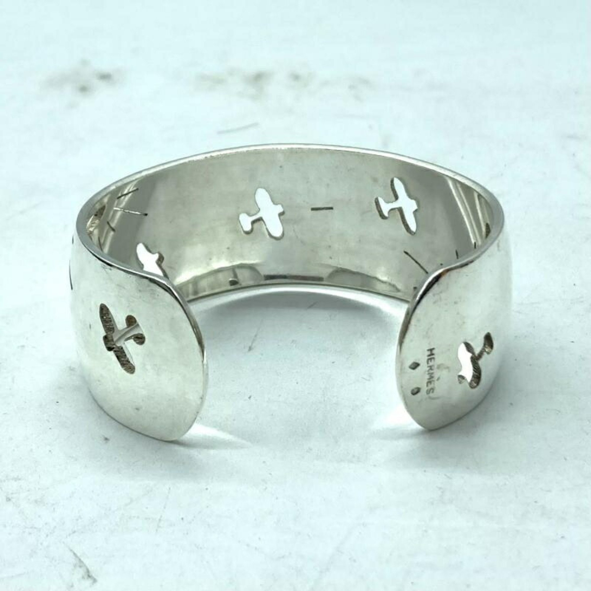 HERMES Bangle Airplane Hermes Silver Bracelet