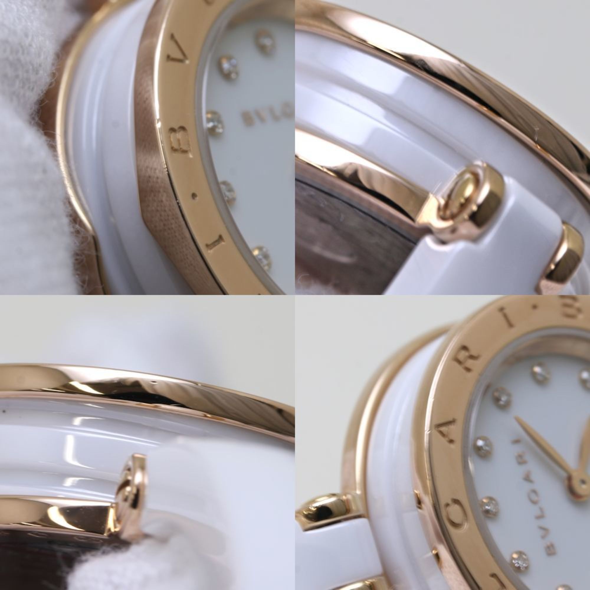 BVLGARI B.zero1 S size 12P diamond BZ23WSGCC 12 BZP23SGC White ceramic xK18PG Pink gold Ladies 39540 Watch