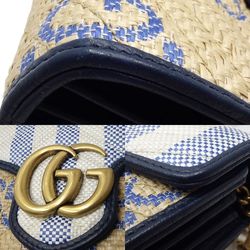 GUCCI Gucci Wallet Chain 474575 Shoulder GG Marmont Leather x Raffia Beige Blue 180643