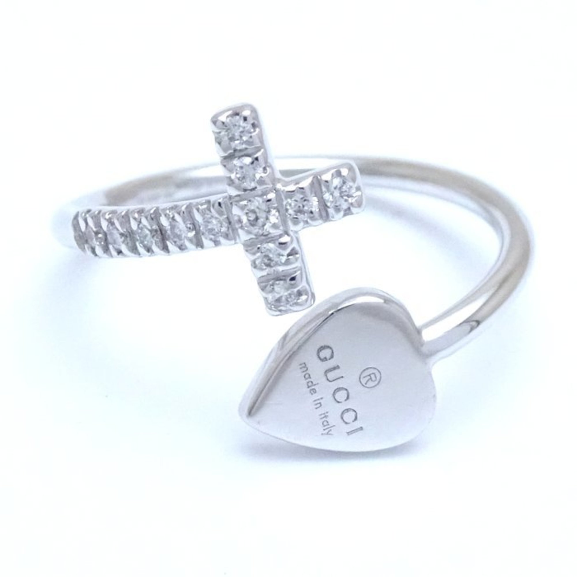 GUCCI Heart Cross Ring Diamond #9 K18WG White Gold 292230