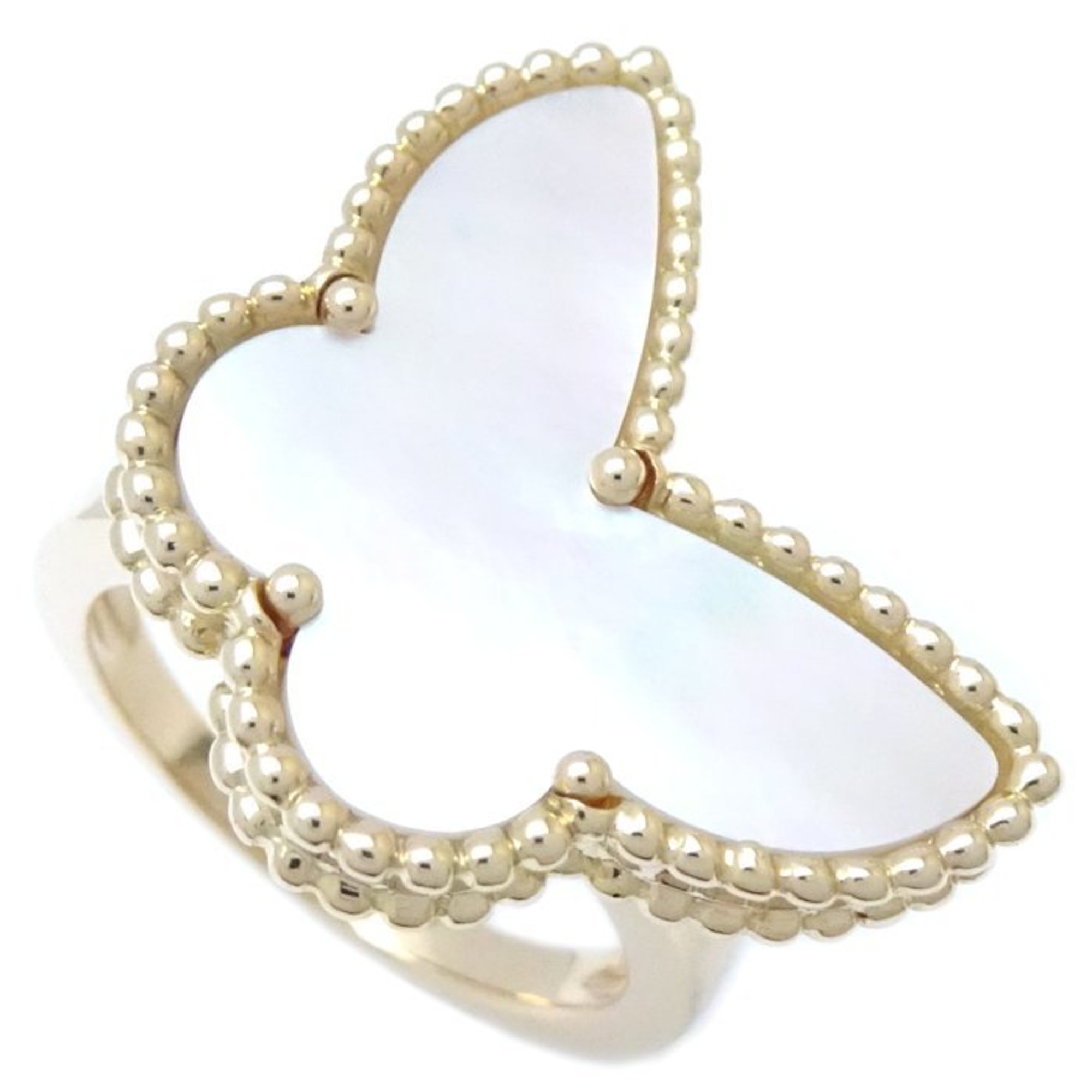 Van Cleef & Arpels Lucky Alhambra Ring, Papillon Mother of Pearl, #49, 18K Yellow Gold, 292233