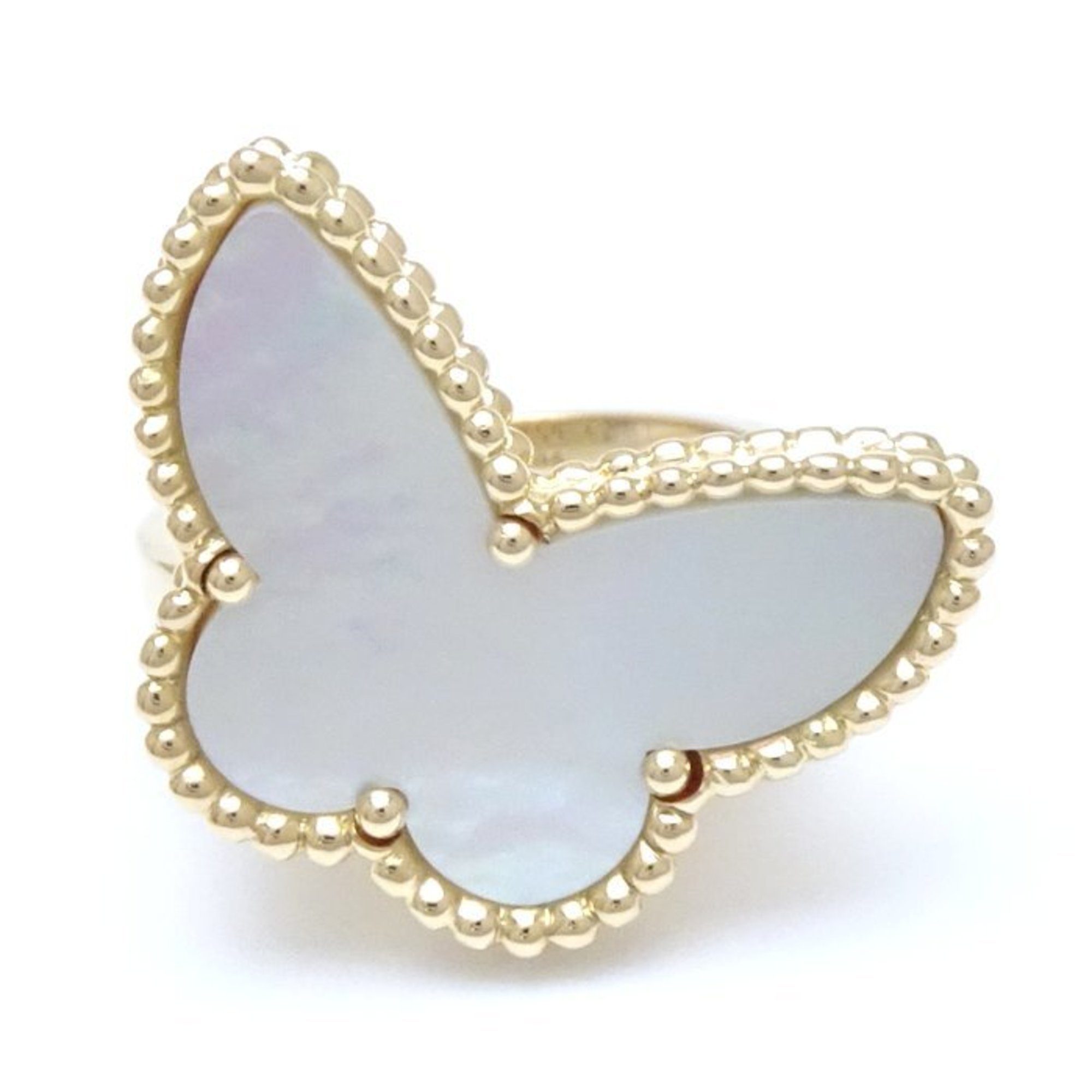 Van Cleef & Arpels Lucky Alhambra Ring, Papillon Mother of Pearl, #49, 18K Yellow Gold, 292233