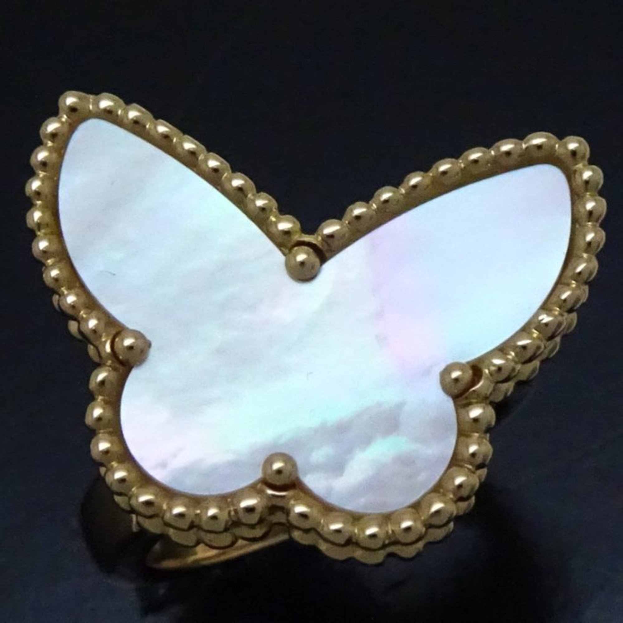 Van Cleef & Arpels Lucky Alhambra Ring, Papillon Mother of Pearl, #49, 18K Yellow Gold, 292233