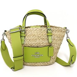 COACH Small Tote Shoulder Bag Leather Straw CJ519 SVVRT/Key Lime