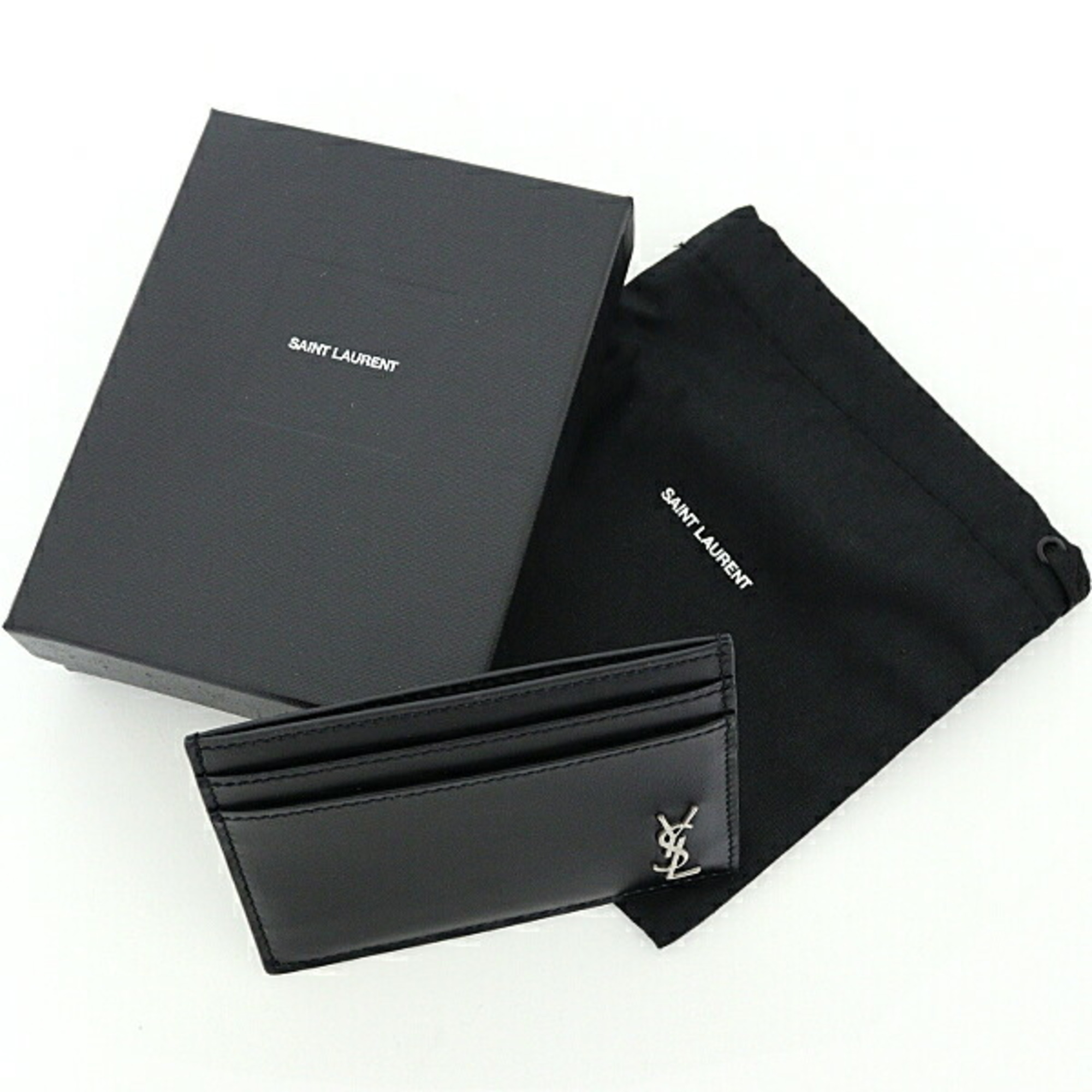 Saint Laurent Tiny Cassandra Card Case Matte Leather Metal 607603 Black