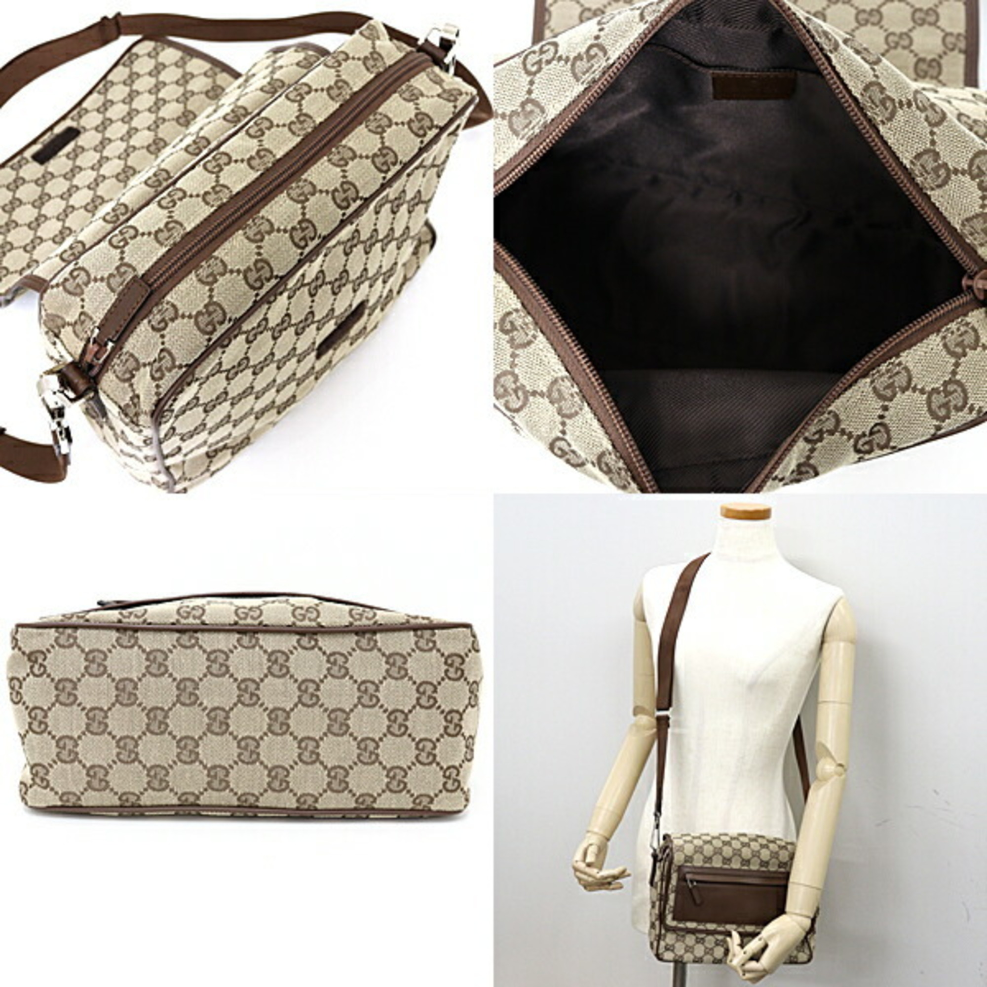 GUCCI Shoulder Bag Crossbody GG Canvas Leather 28562 Brown Beige