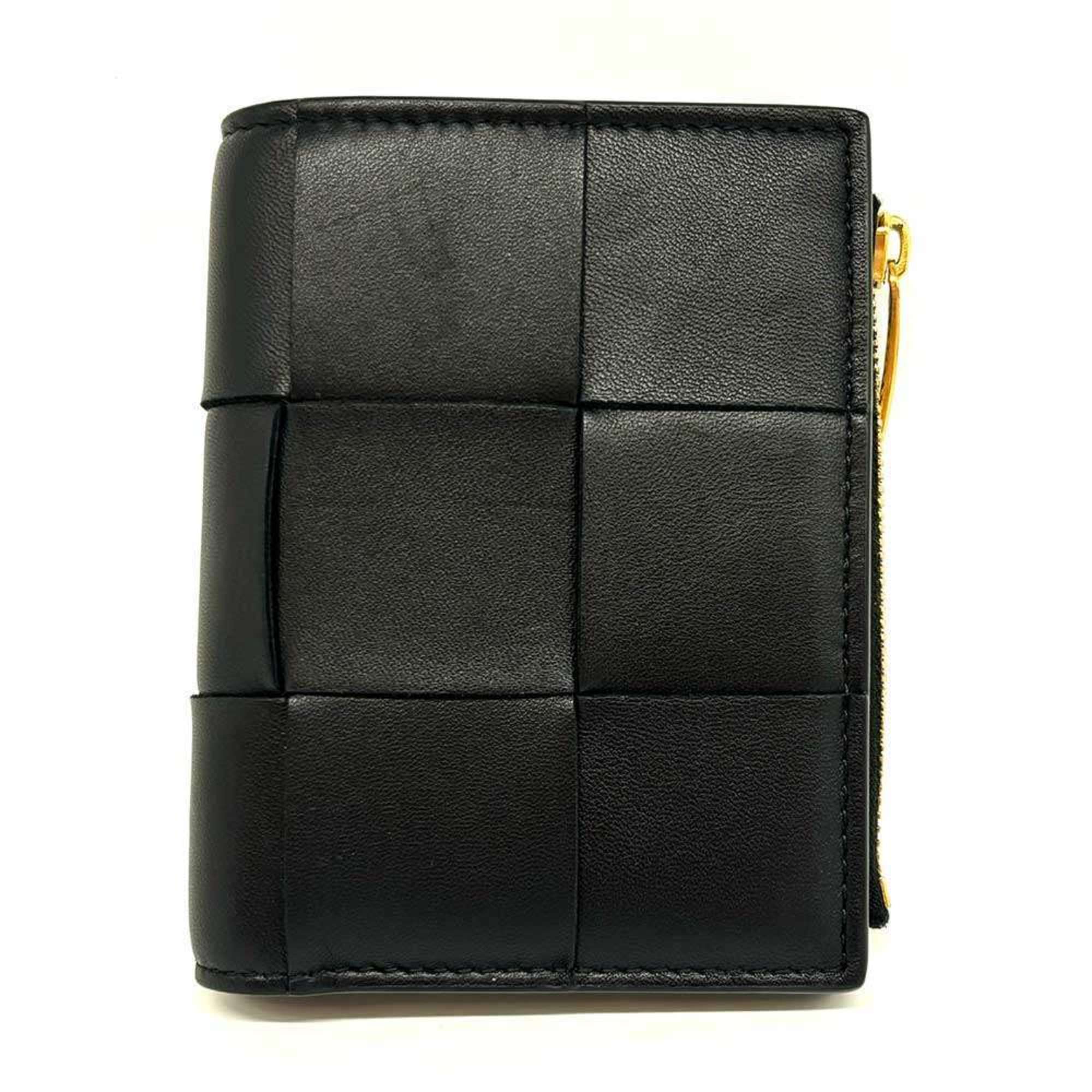 Bottega Veneta Compact Wallet Maxi Intrecciato Leather Black Bi-fold 742698 BOTTEGA VENETA