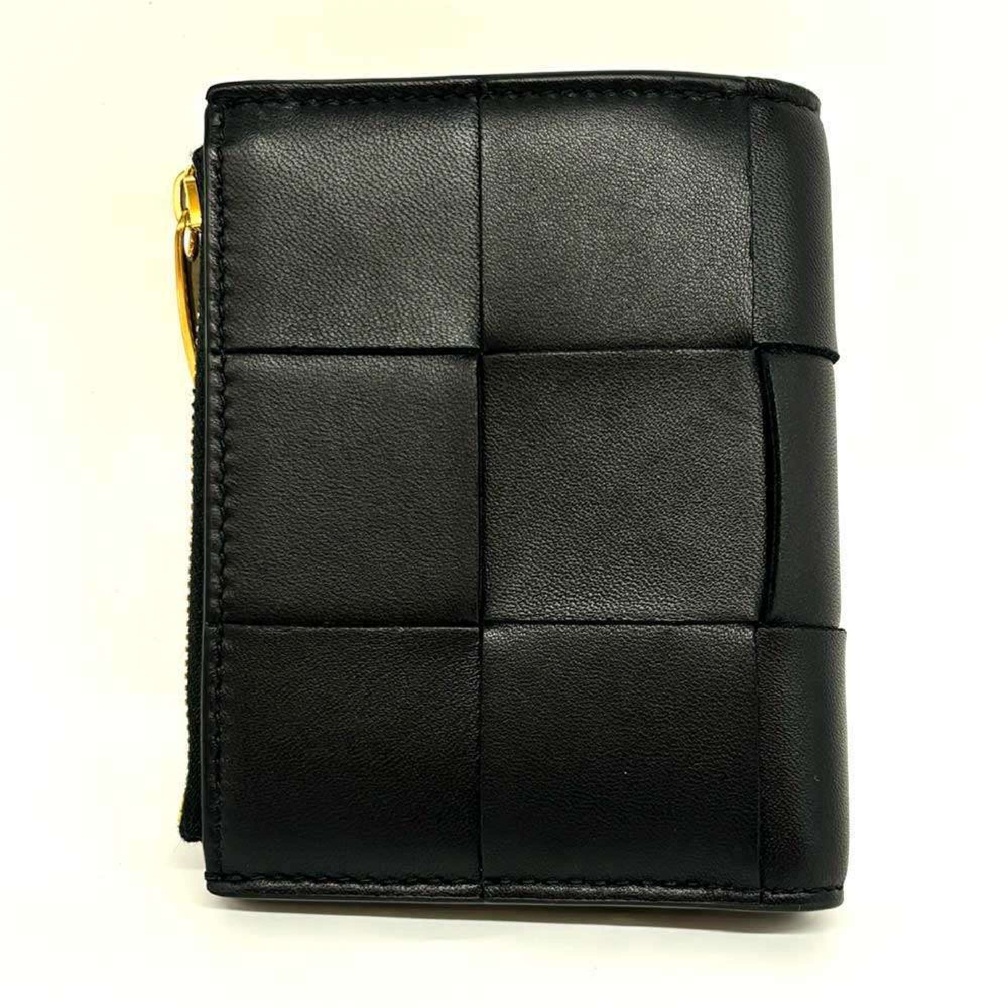 Bottega Veneta Compact Wallet Maxi Intrecciato Leather Black Bi-fold 742698 BOTTEGA VENETA