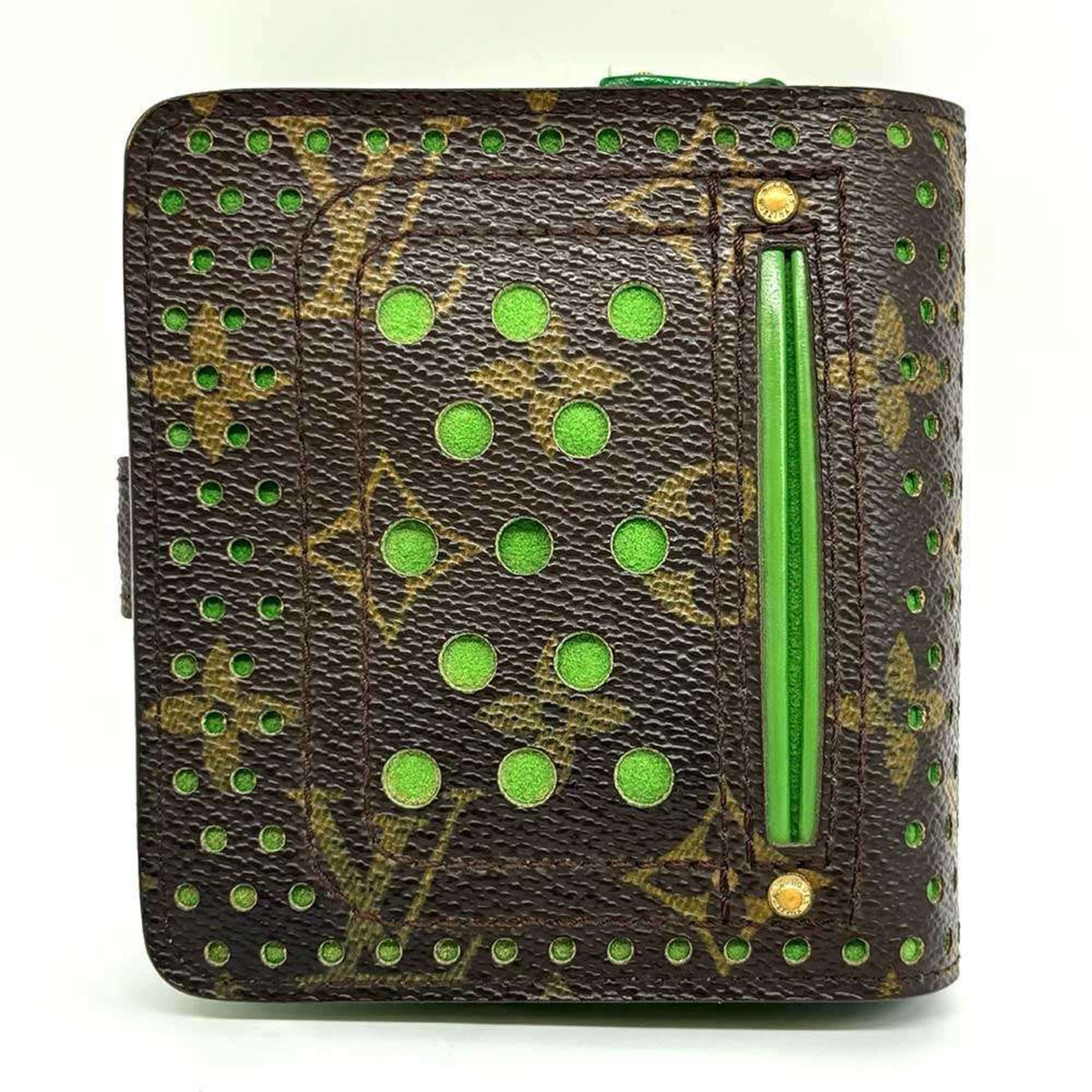 Louis Vuitton Compact Zip Monogram Perforated Bi-fold Wallet Green M95218 LOUIS VUITTON