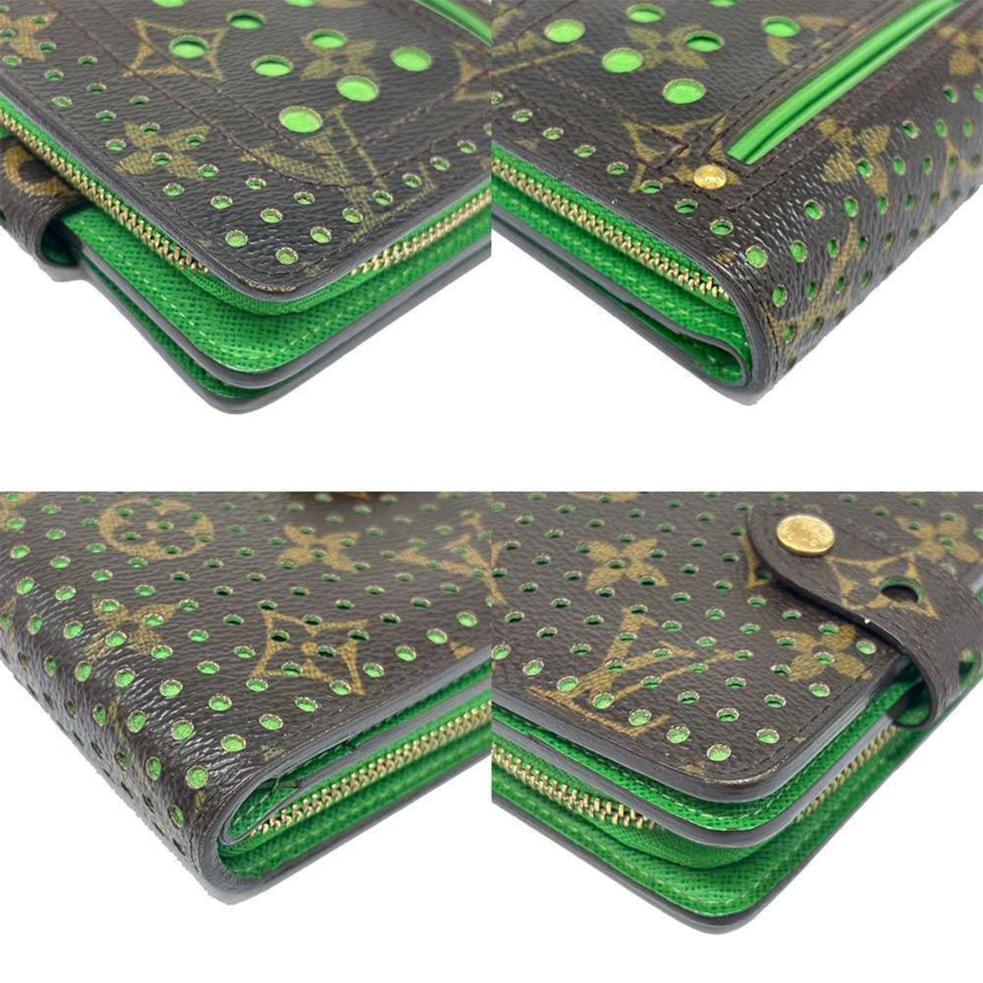 Louis Vuitton Compact Zip Monogram Perforated Bi-fold Wallet Green M95218 LOUIS VUITTON