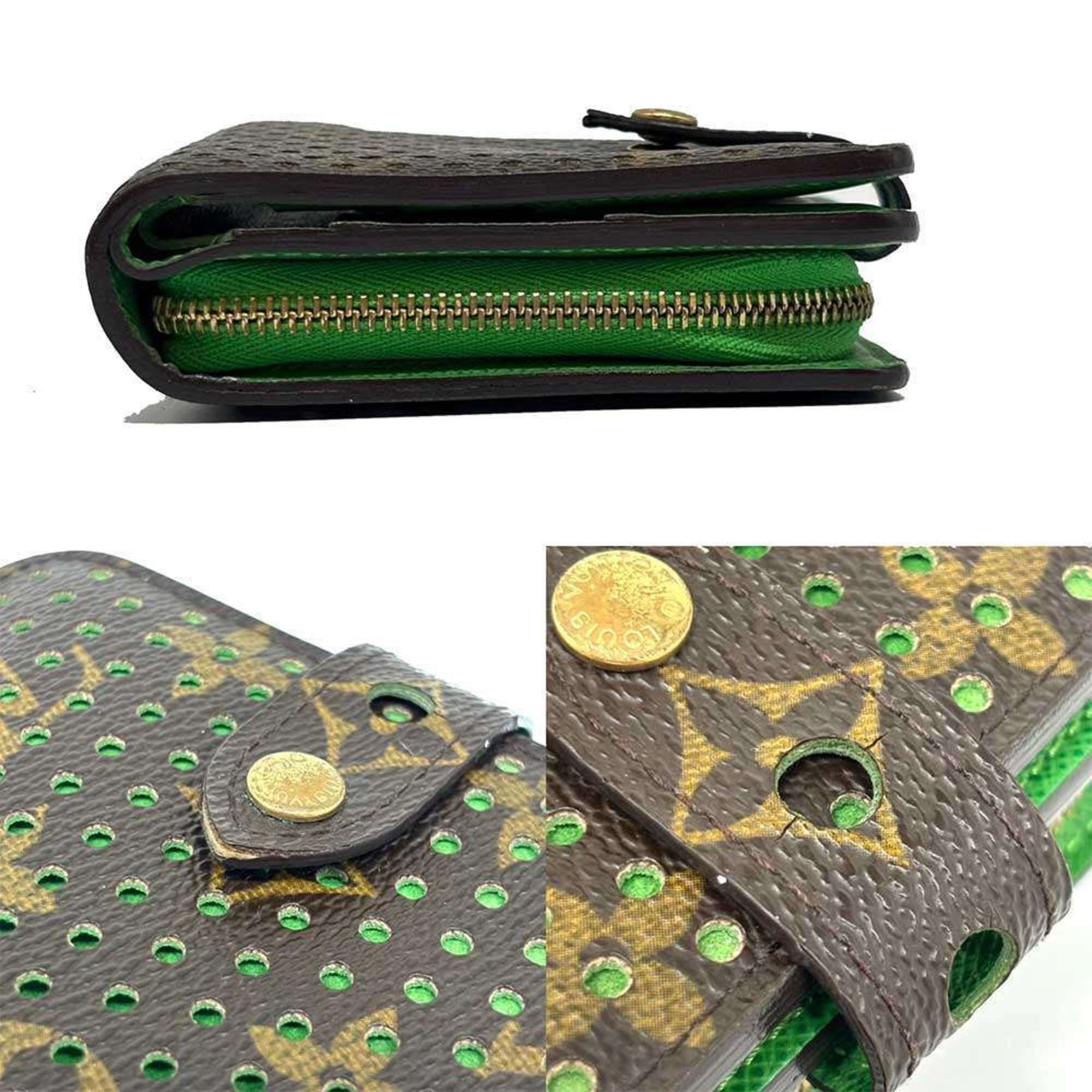 Louis Vuitton Compact Zip Monogram Perforated Bi-fold Wallet Green M95218 LOUIS VUITTON