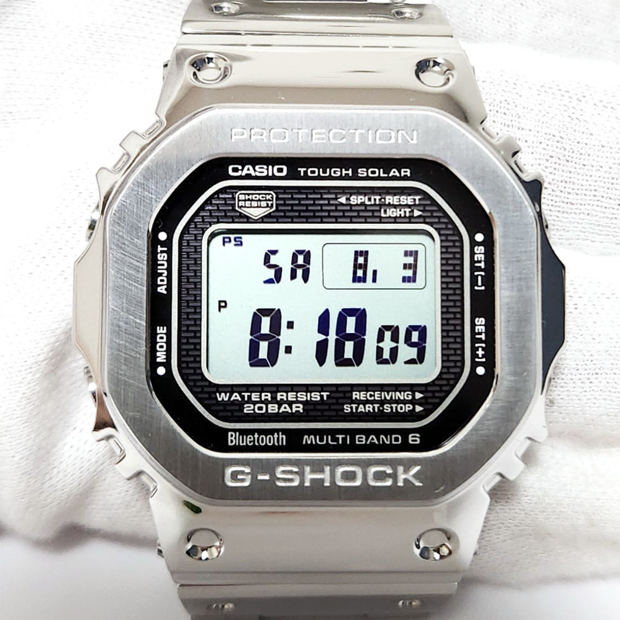 Casio G-SHOCK 3459 GMW-B500 Silver Stainless Steel Watch G-Shock Full Metal Solar Radio Men's