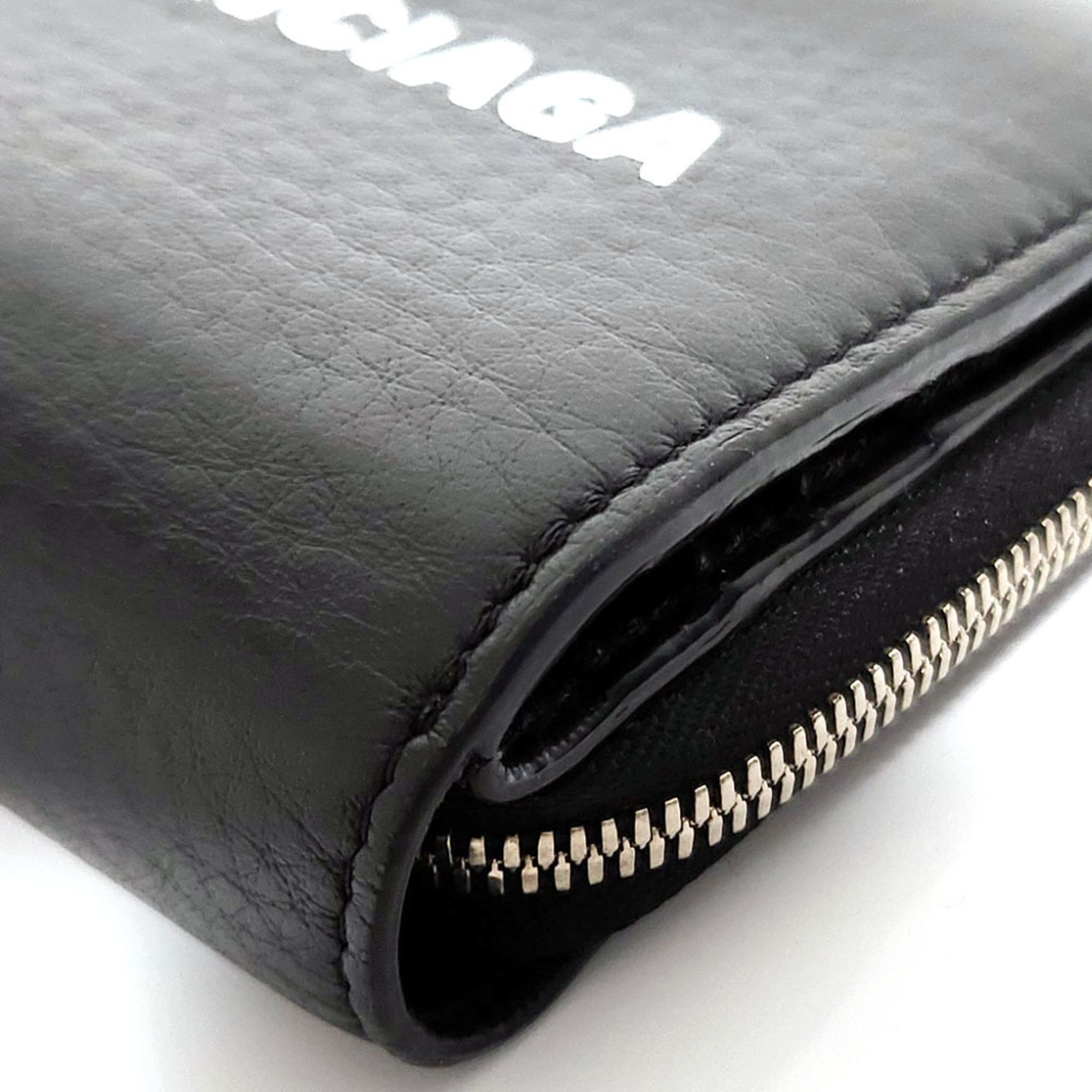 Balenciaga BALENCIAGA Everyday Compact Wallet 490618 Black Leather Folding Men Women