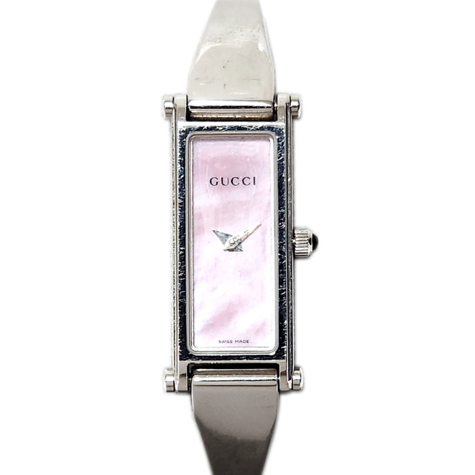 Gucci Bangle Watch 1500L Pink Shell Dial Metal Wristwatch Women's Bracelet