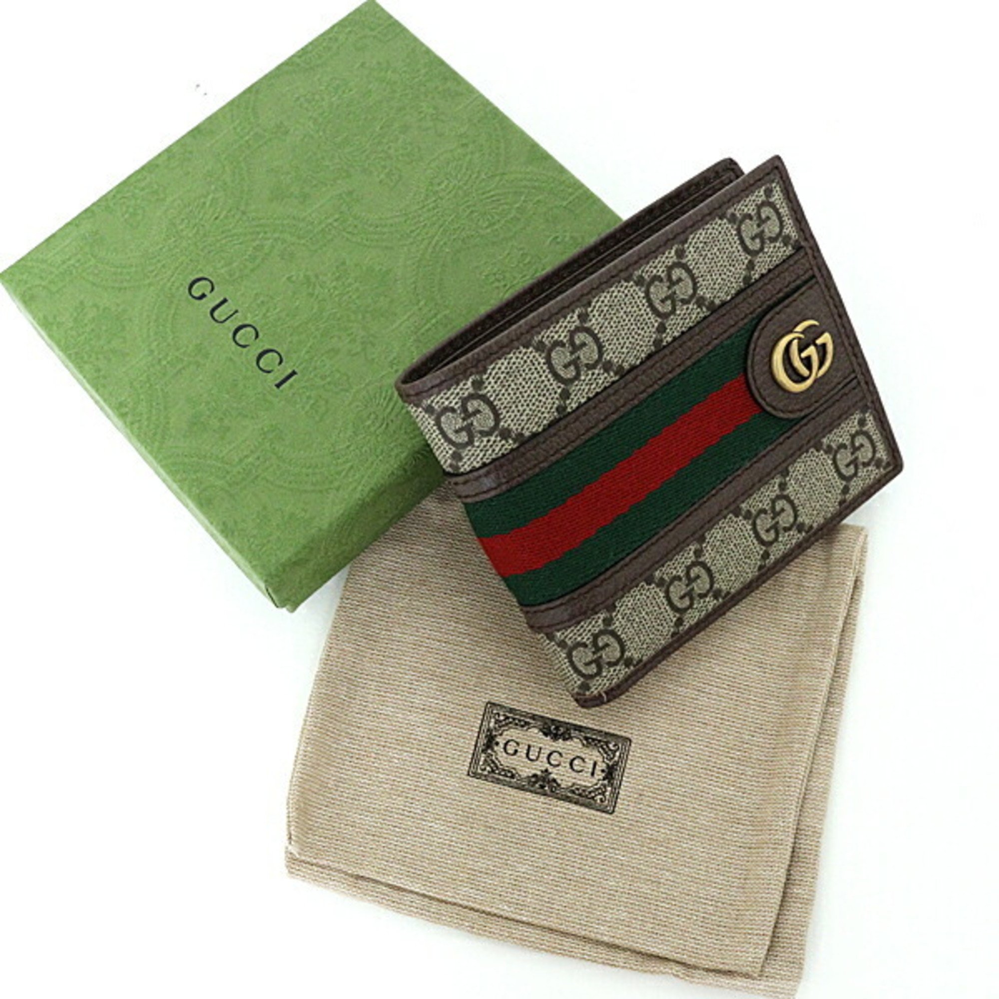 GUCCI Ophidia GG Coin Wallet Beige/Ebony Supreme 597609 Brown/Green & Red