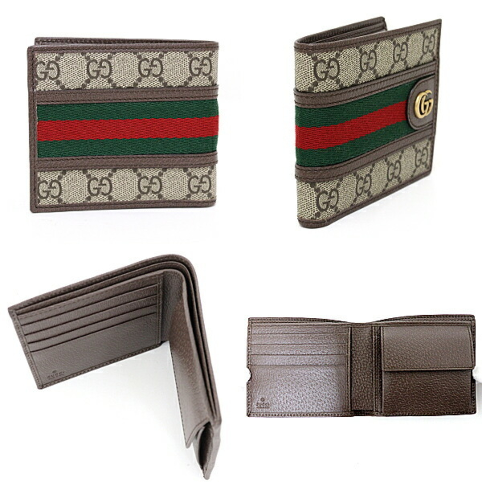 GUCCI Ophidia GG Coin Wallet Beige/Ebony Supreme 597609 Brown/Green & Red