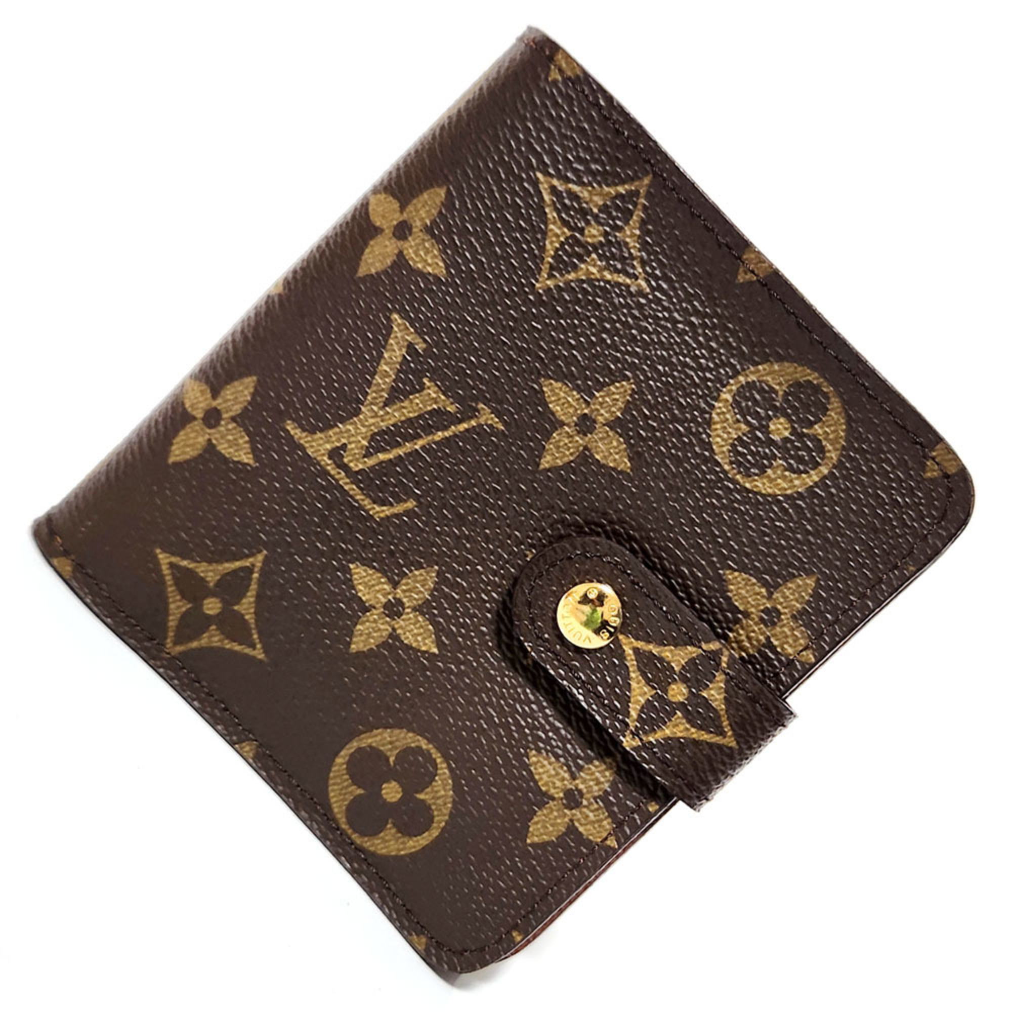 Louis Vuitton LOUISVUITTON Monogram Compact Zip Bi-fold Wallet M61667 Brown Canvas Leather Women's