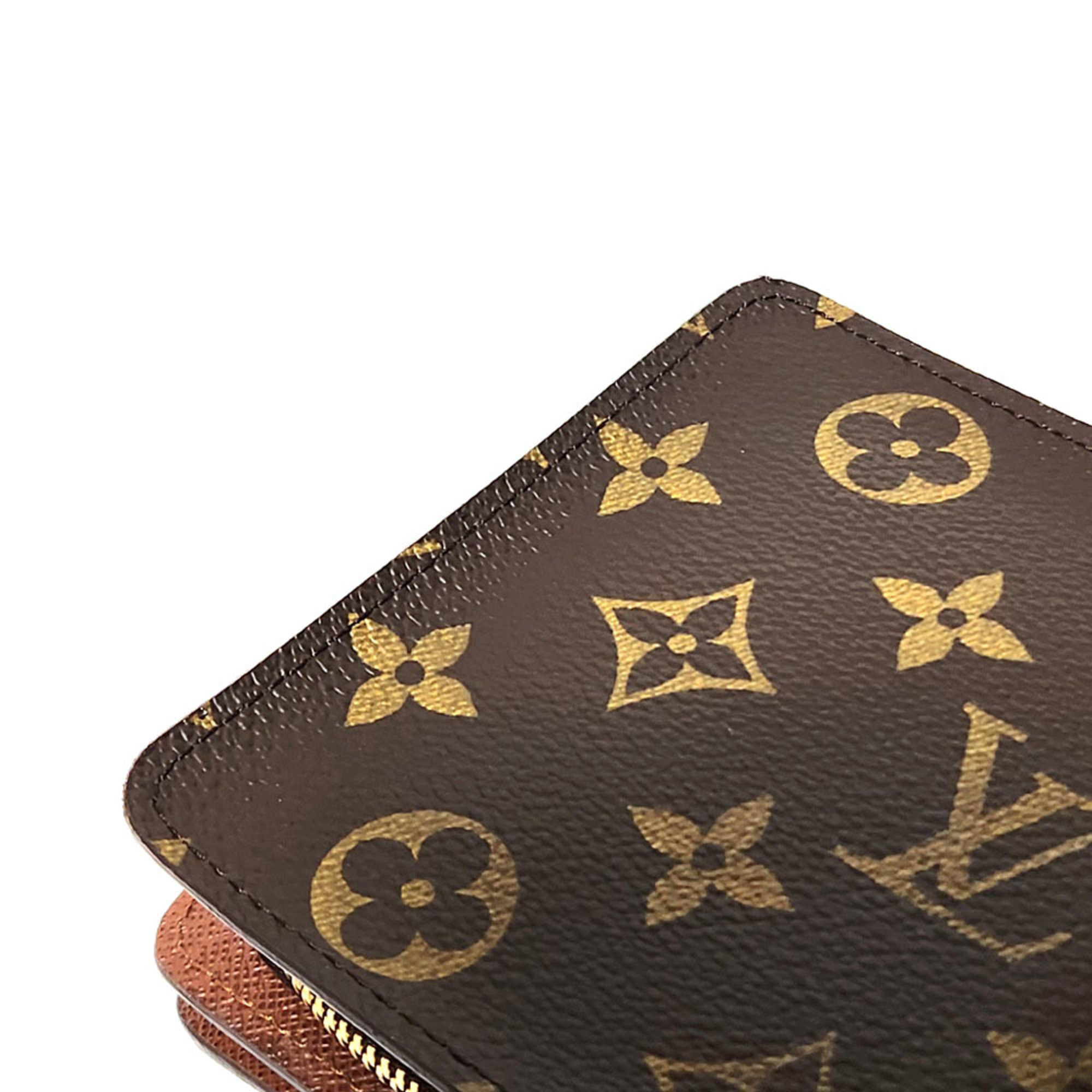 Louis Vuitton LOUISVUITTON Monogram Compact Zip Bi-fold Wallet M61667 Brown Canvas Leather Women's