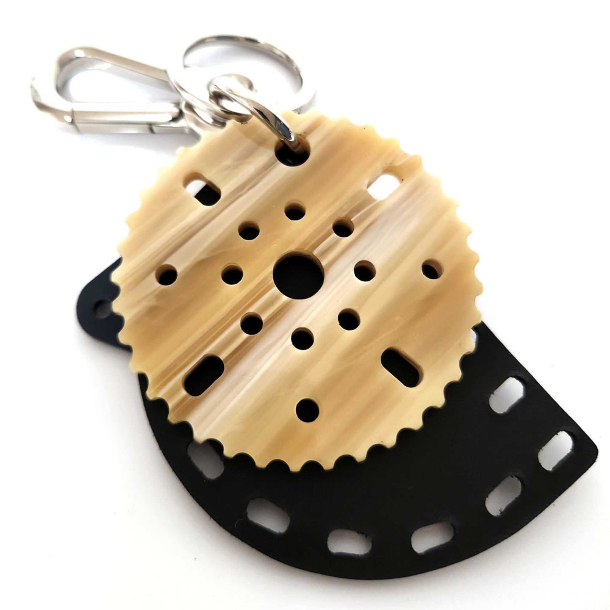 LOEWE Meccano Key Ring Black Beige Buffalo Horn Metal Leather Holder Charm Bag Women's