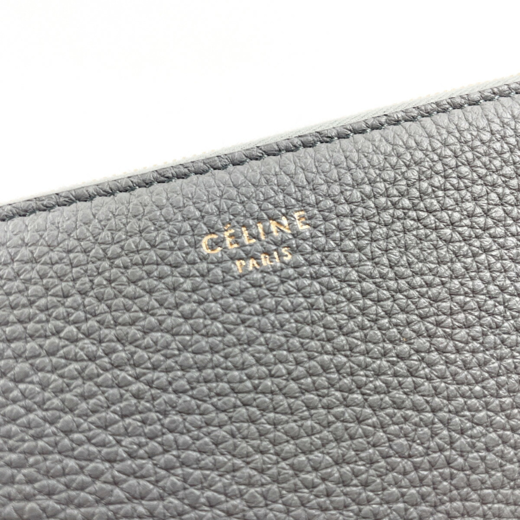 CELINE Large Zipped Multi-Function Round 105003 Long Wallet Leather Grey Women's