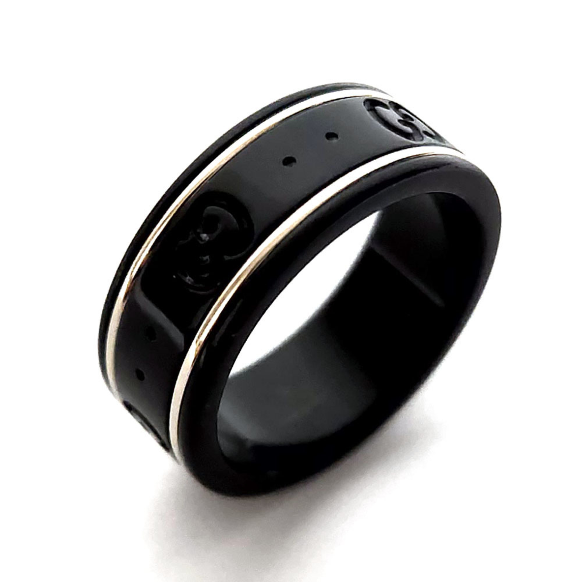 Gucci Icon Ring 225985 Black Silver 18K White Gold Synthetic Corundum GG