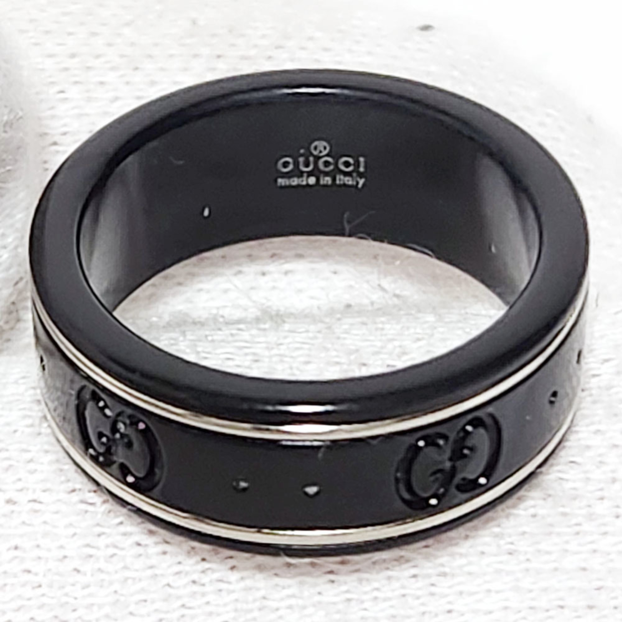 Gucci Icon Ring 225985 Black Silver 18K White Gold Synthetic Corundum GG