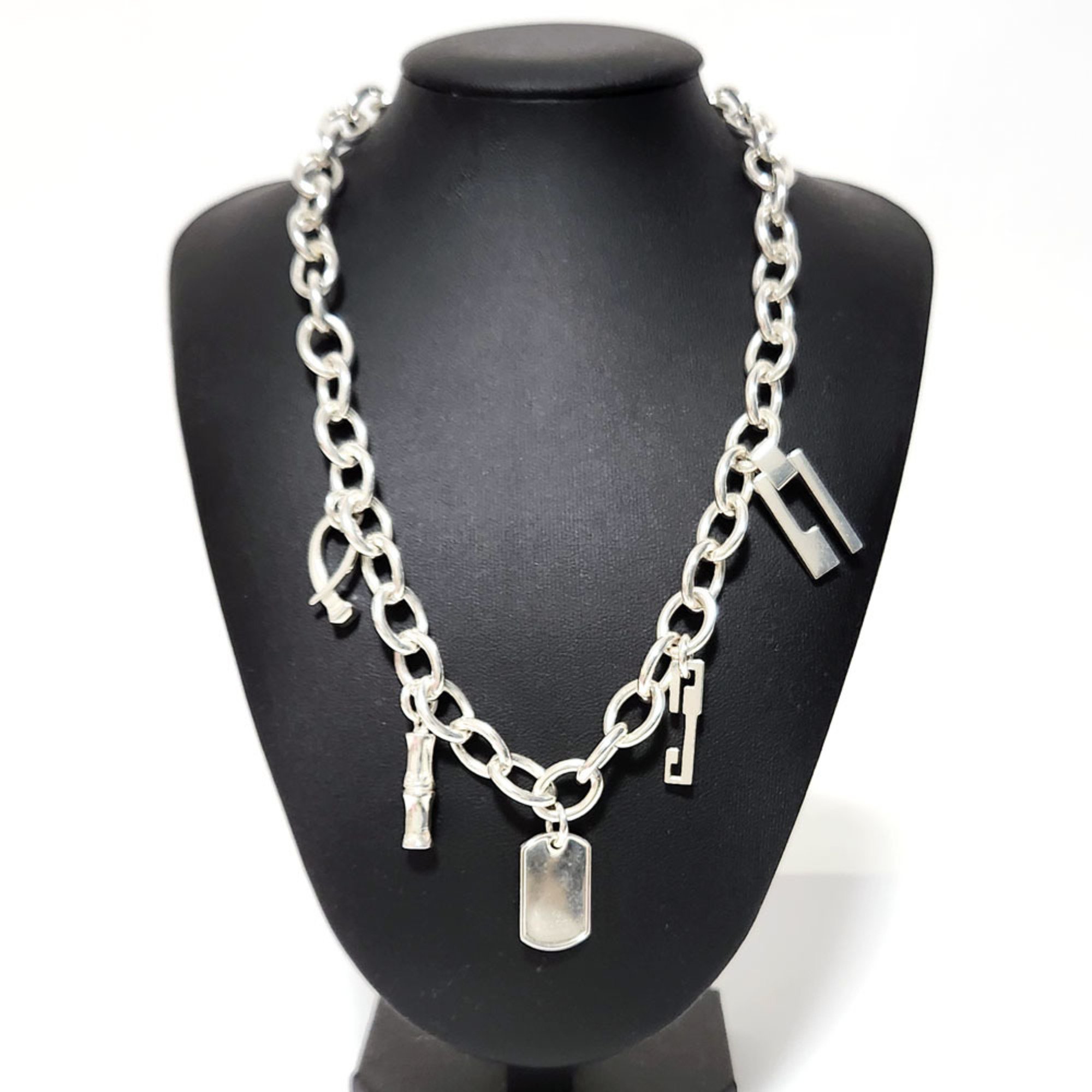 Gucci Icon Charm Choker Silver Sterling Necklace for Men Bamboo Plate