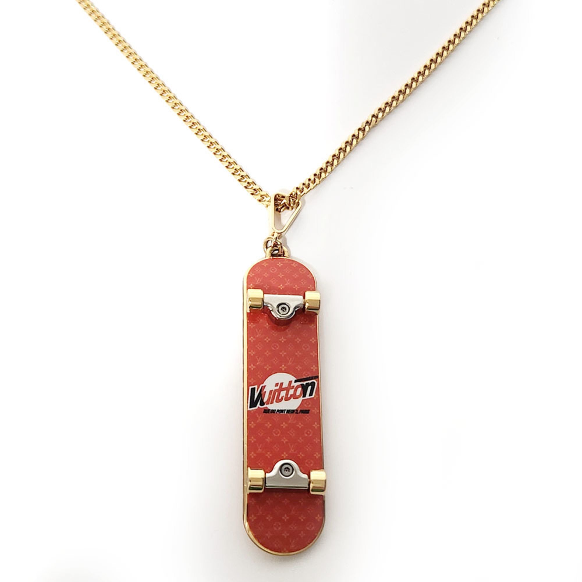 Louis Vuitton LOUISVUITTON Pendant Skateboard MP3276 Orange Silver Metal Necklace Men's