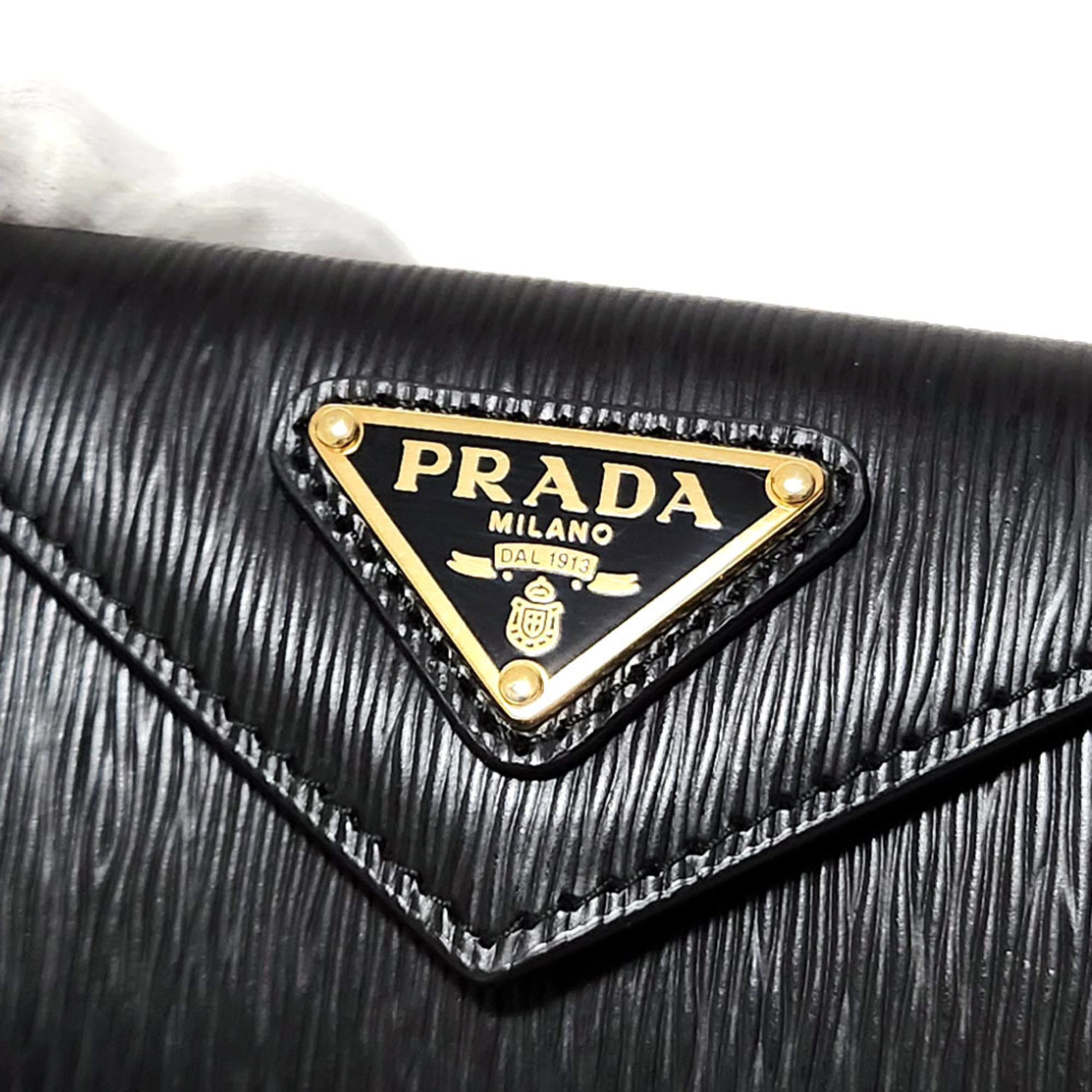 PRADA Tri-fold Wallet 1MH021 Black Leather Compact