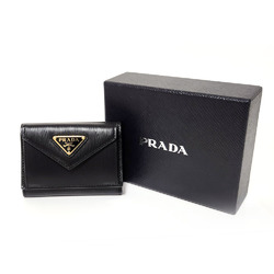 PRADA Tri-fold Wallet 1MH021 Black Leather Compact