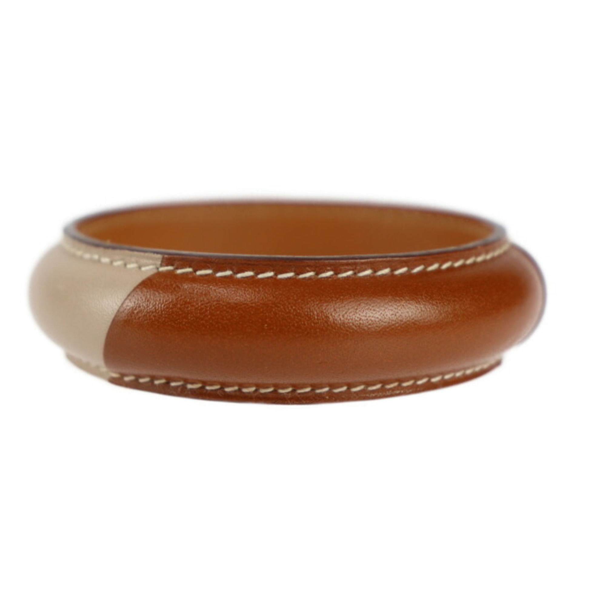 HERMES Hermes Leather Bangle Size S Brown Beige Bicolor □Q Engraved