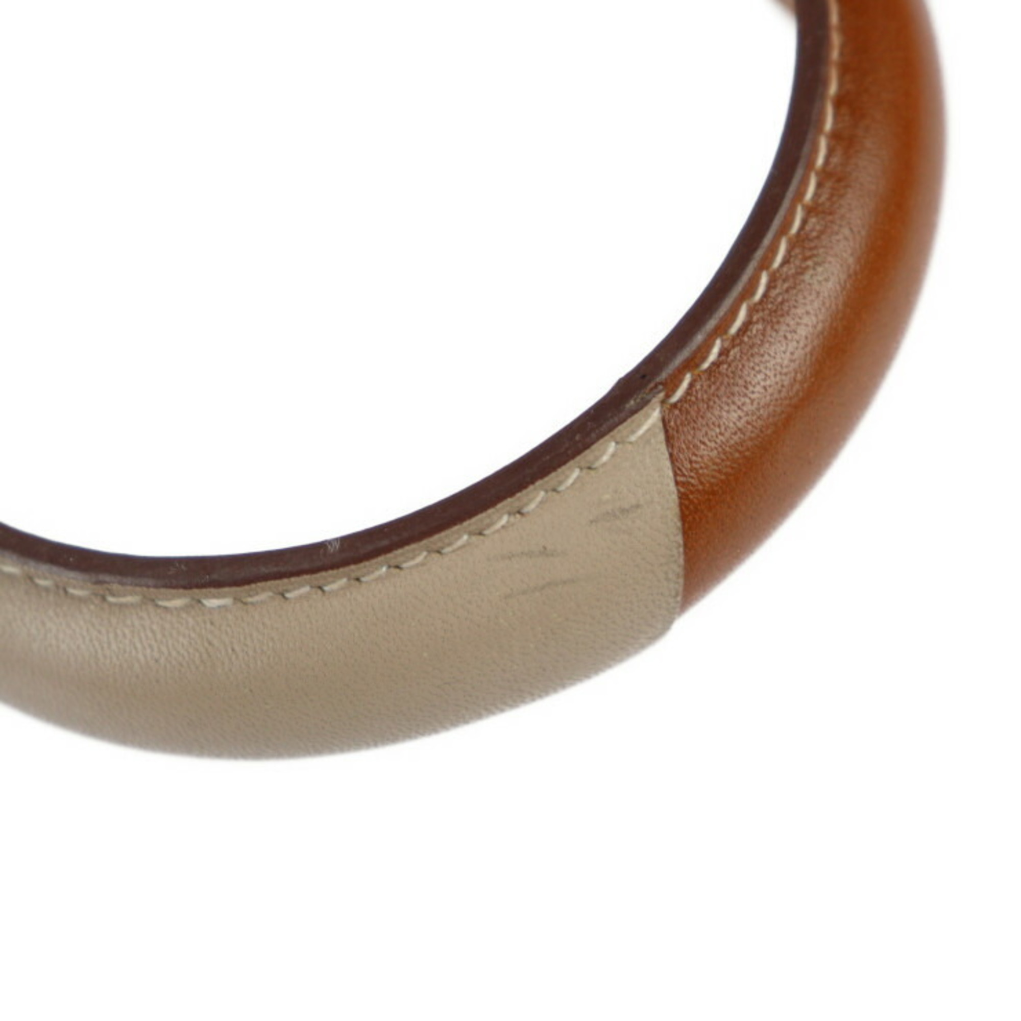 HERMES Hermes Leather Bangle Size S Brown Beige Bicolor □Q Engraved