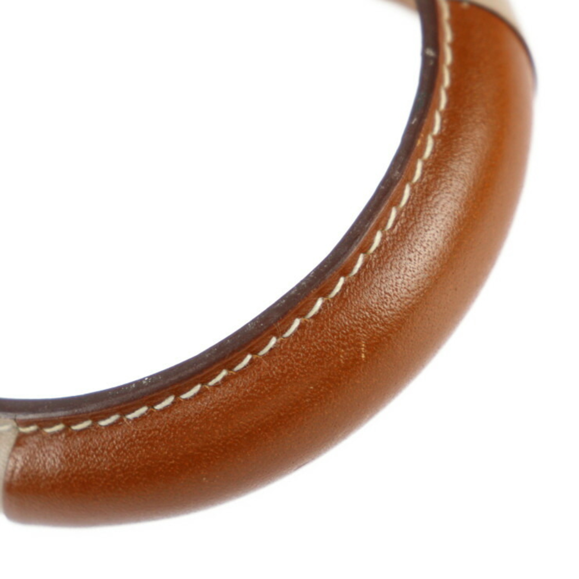 HERMES Hermes Leather Bangle Size S Brown Beige Bicolor □Q Engraved