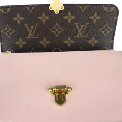 LOUIS VUITTON Louis Vuitton Portefeuille Cherrywood Shoulder Bag M63306 Patent Calf Leather x Monogram Canvas Rose Ballerine Brown Chain Wallet Clutch