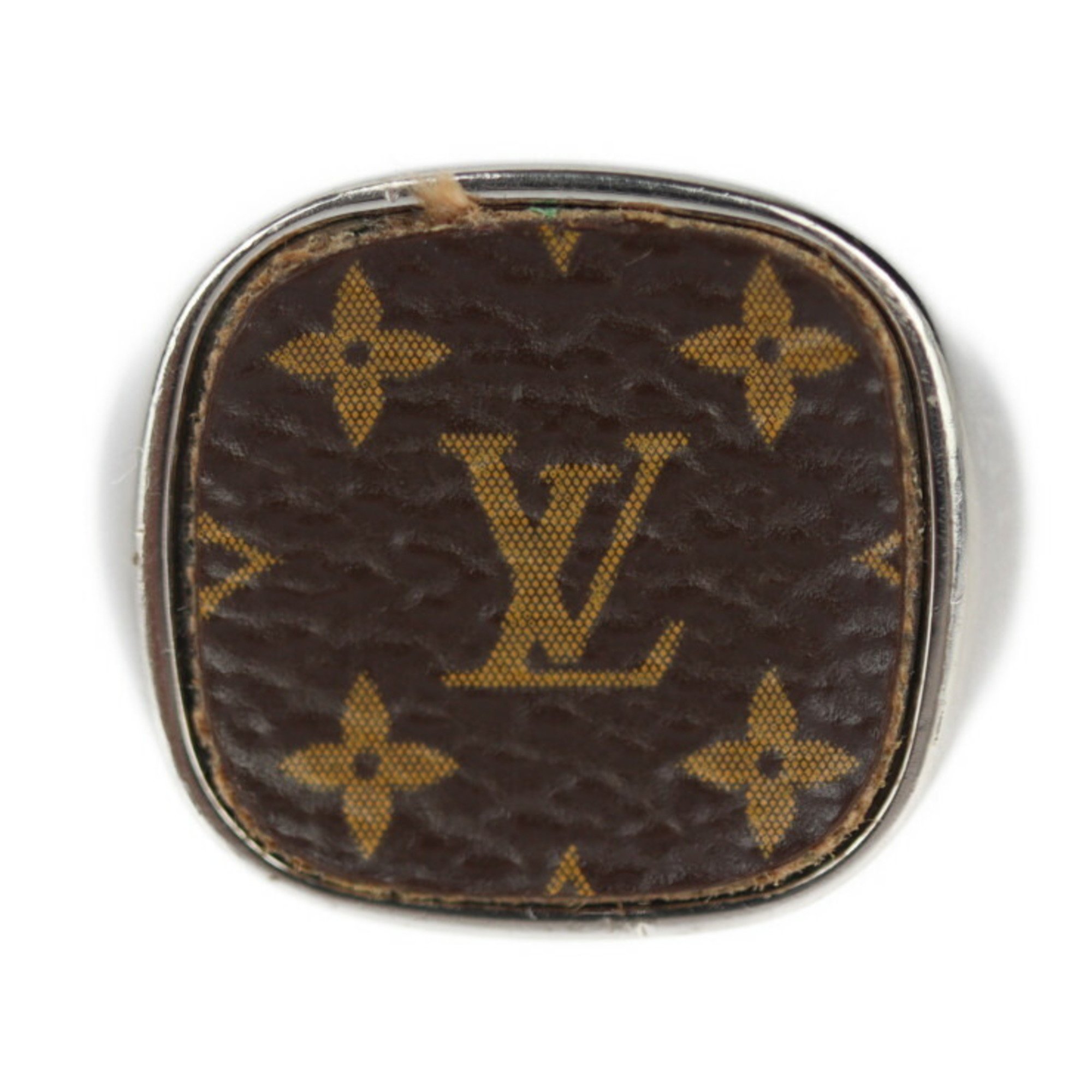 LOUIS VUITTON Louis Vuitton Berg MNG Padlock Ring M00516 Size L Metal Monogram Canvas Silver Brown