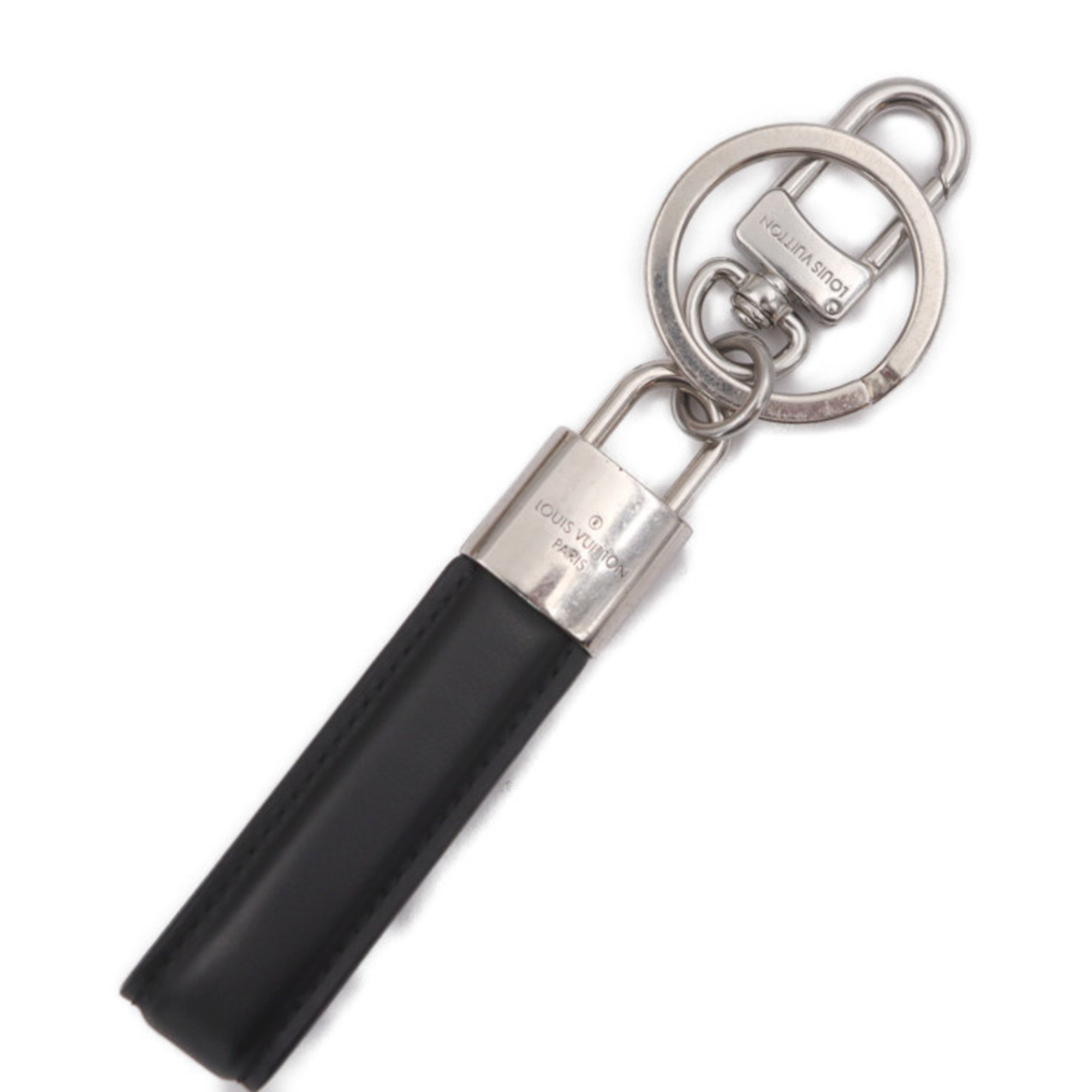 LOUIS VUITTON Louis Vuitton Dragonne LV Padlock Keychain M00745 Leather Metal Black Silver Keyring