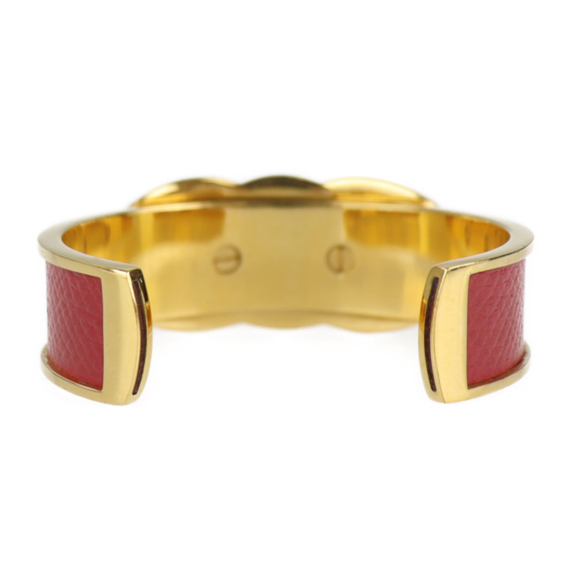 HERMES Hermes Bangle Leather Metal Red Gold Horsebit Bracelet