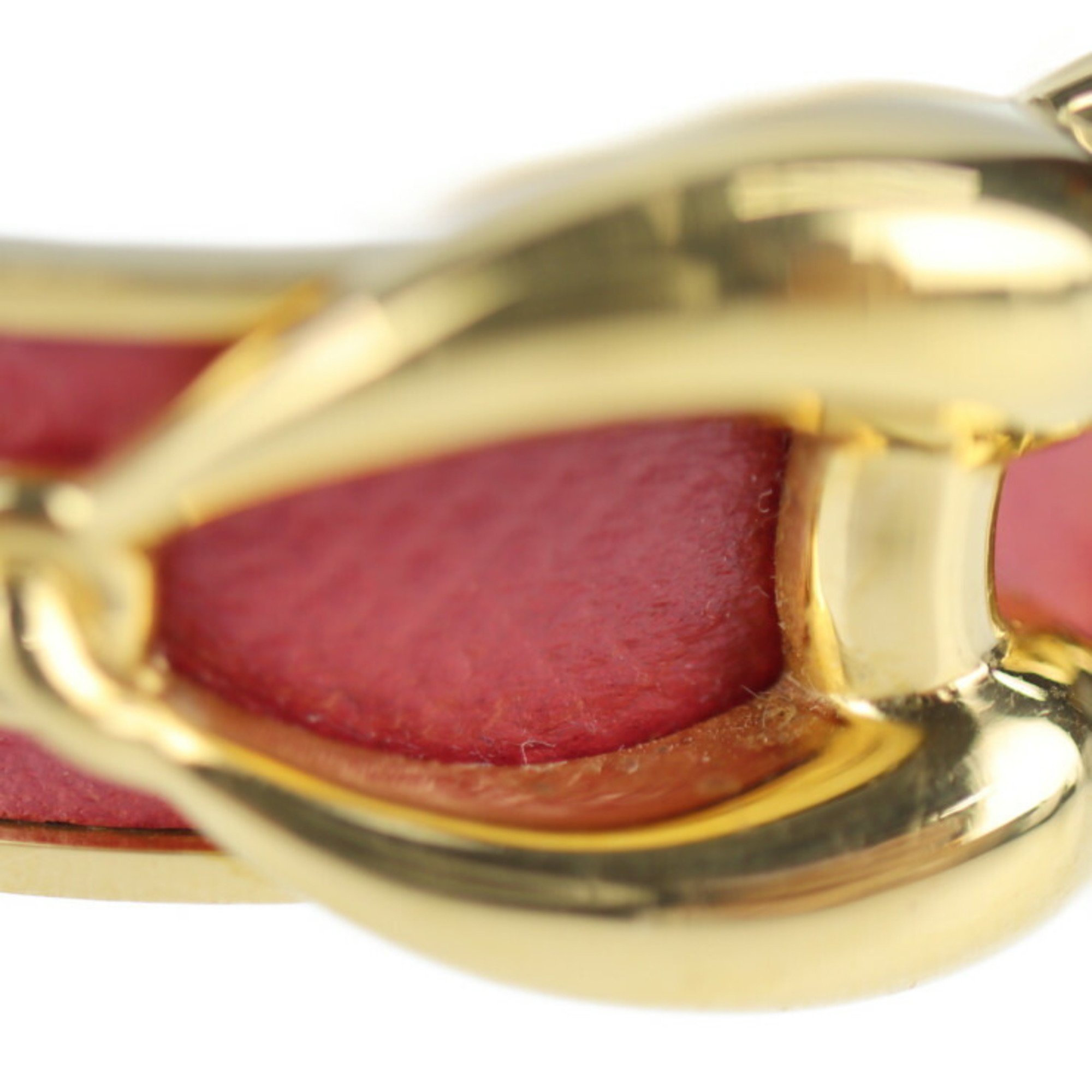 HERMES Hermes Bangle Leather Metal Red Gold Horsebit Bracelet