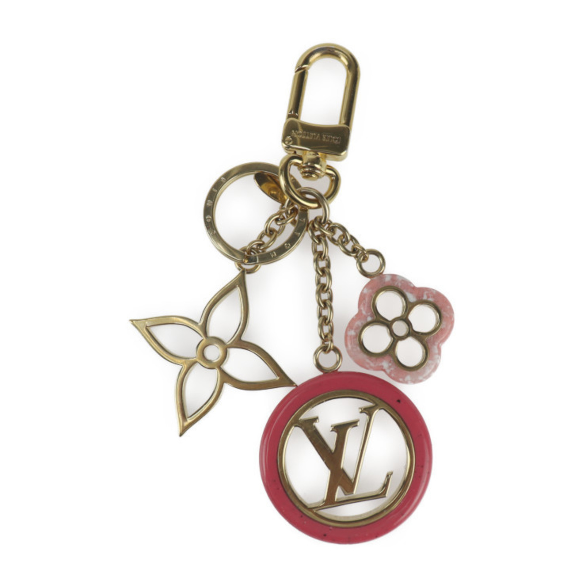 LOUIS VUITTON Louis Vuitton Porte-Clé Color Line Keychain M64525 Metal Resin Gold Pink Keyring Bag Charm