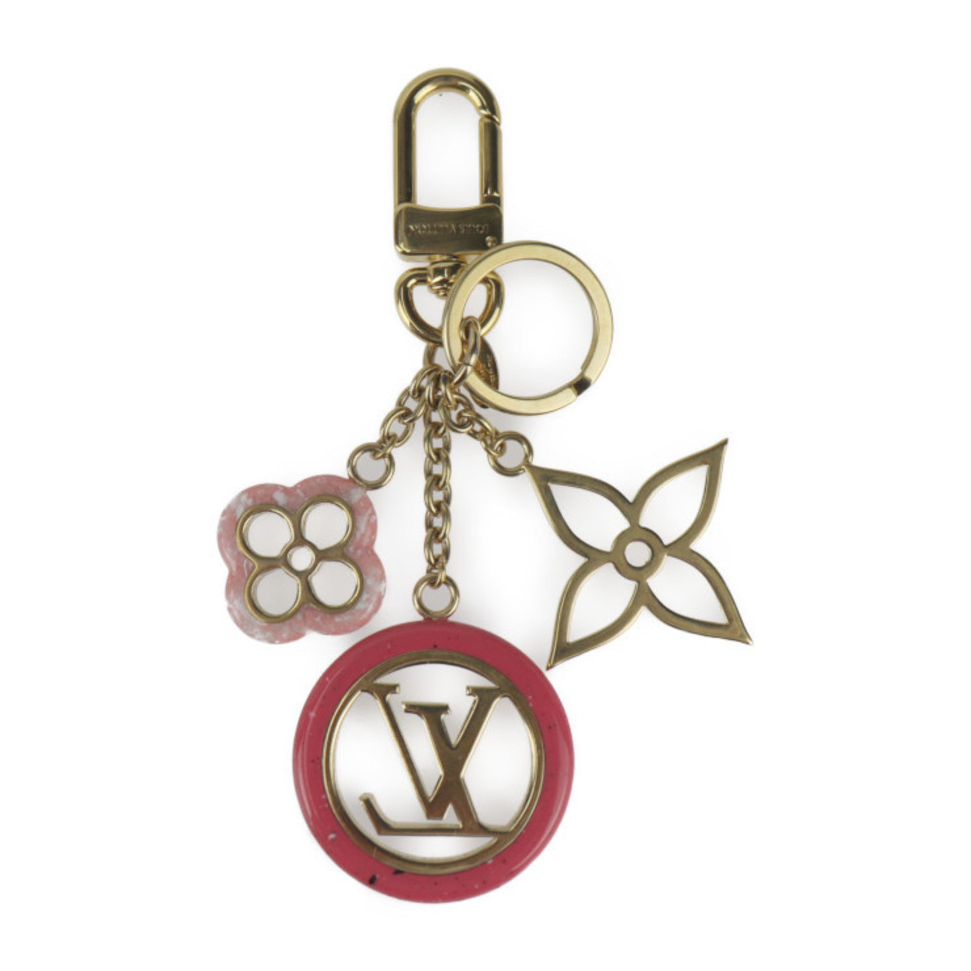 LOUIS VUITTON Louis Vuitton Porte-Clé Color Line Keychain M64525 Metal Resin Gold Pink Keyring Bag Charm