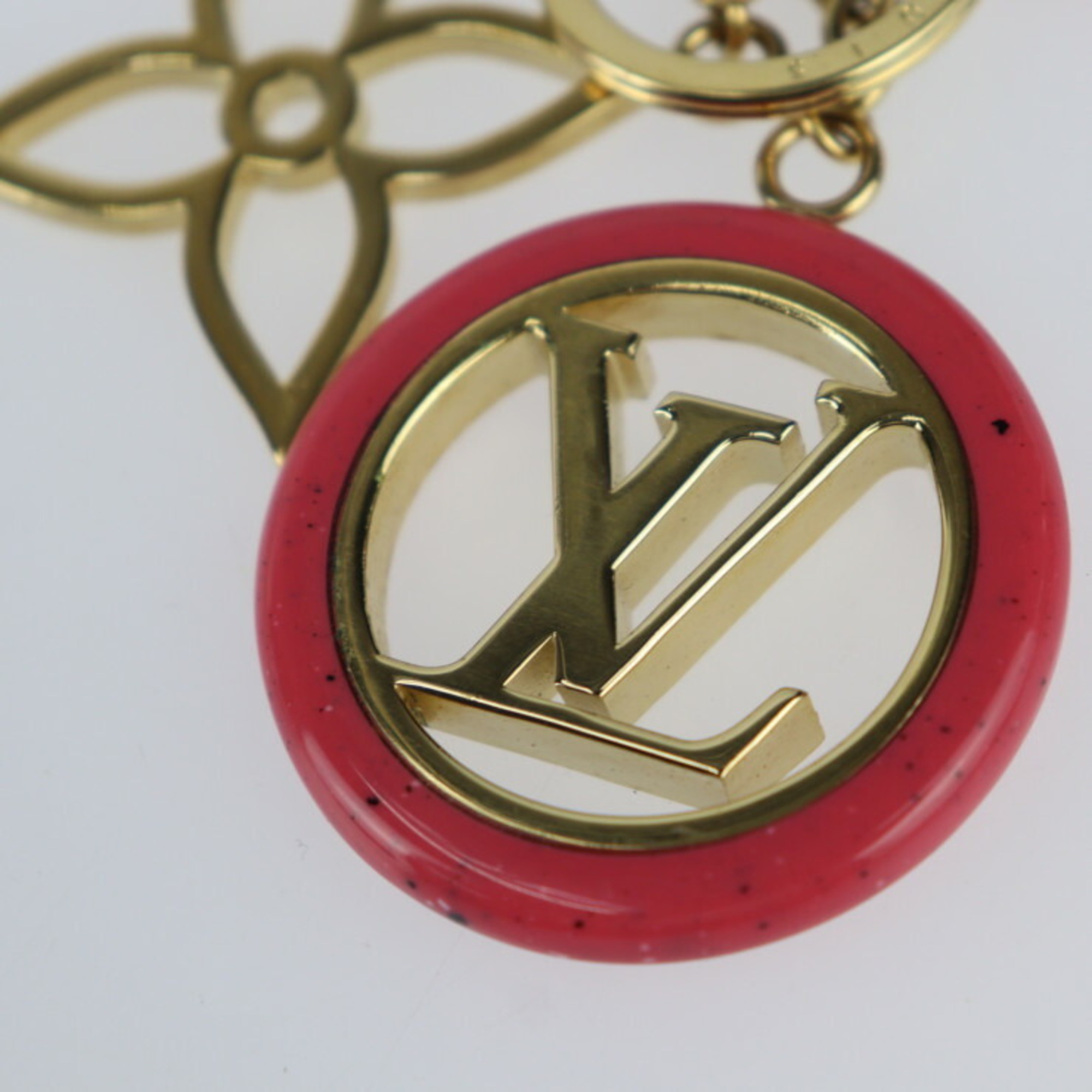 LOUIS VUITTON Louis Vuitton Porte-Clé Color Line Keychain M64525 Metal Resin Gold Pink Keyring Bag Charm