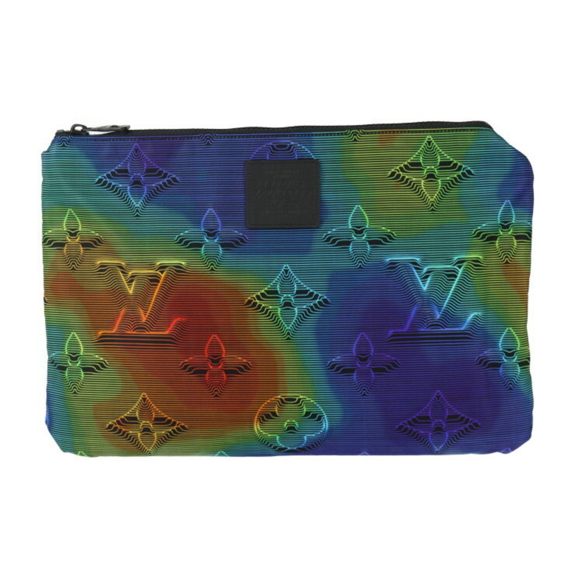 LOUIS VUITTON Louis Vuitton Reversible Pochette Virgil Abloh "Louis 2054" Second Bag M68777 Nylon Canvas x Leather Black White Multicolor Clutch Pouch Monogram Pattern