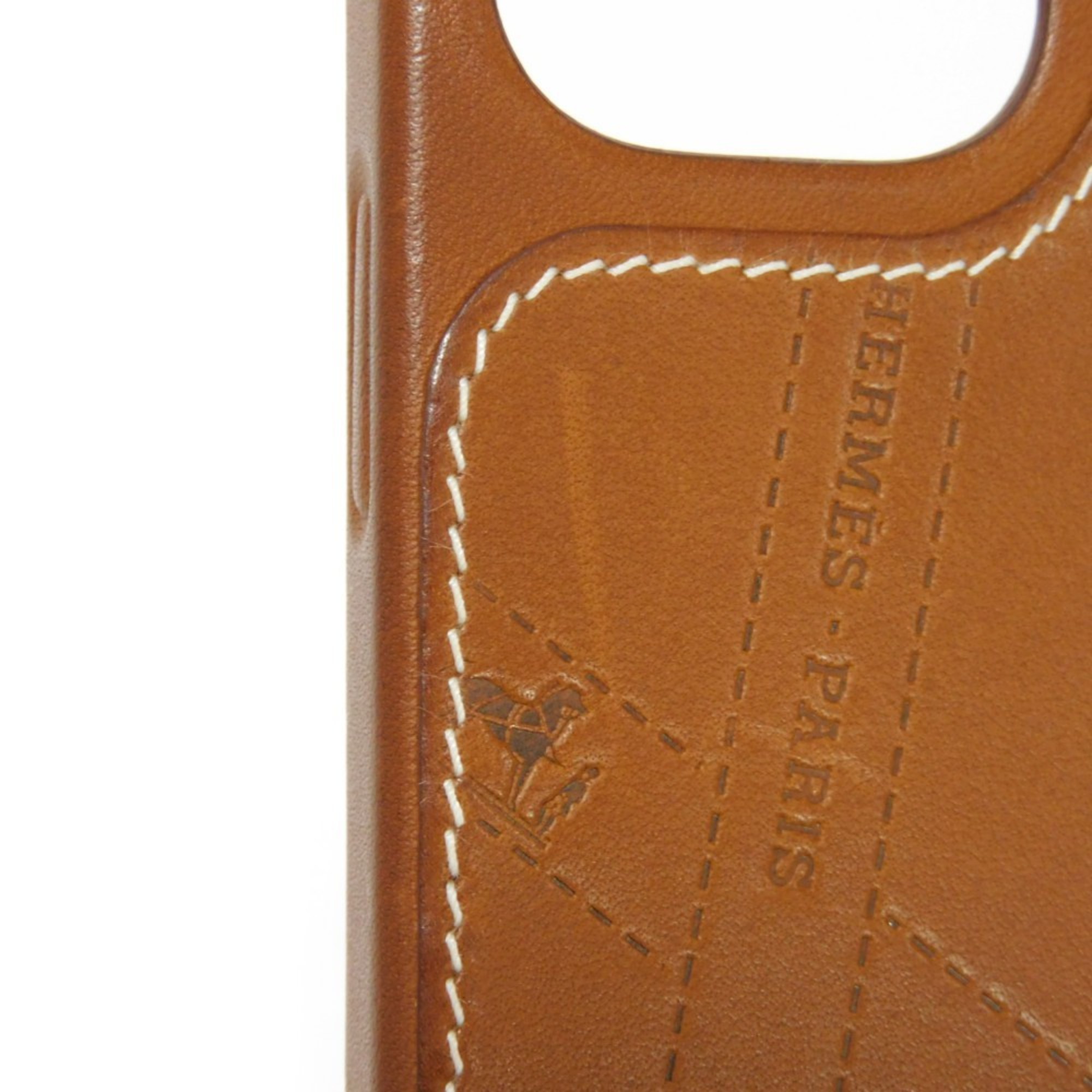 Hermes HERMES Smartphone Case iPhone 12/12Pro Ribbon Horse Barenia Fauve Brown Bolduc Vau Z Stamp Men's Women's