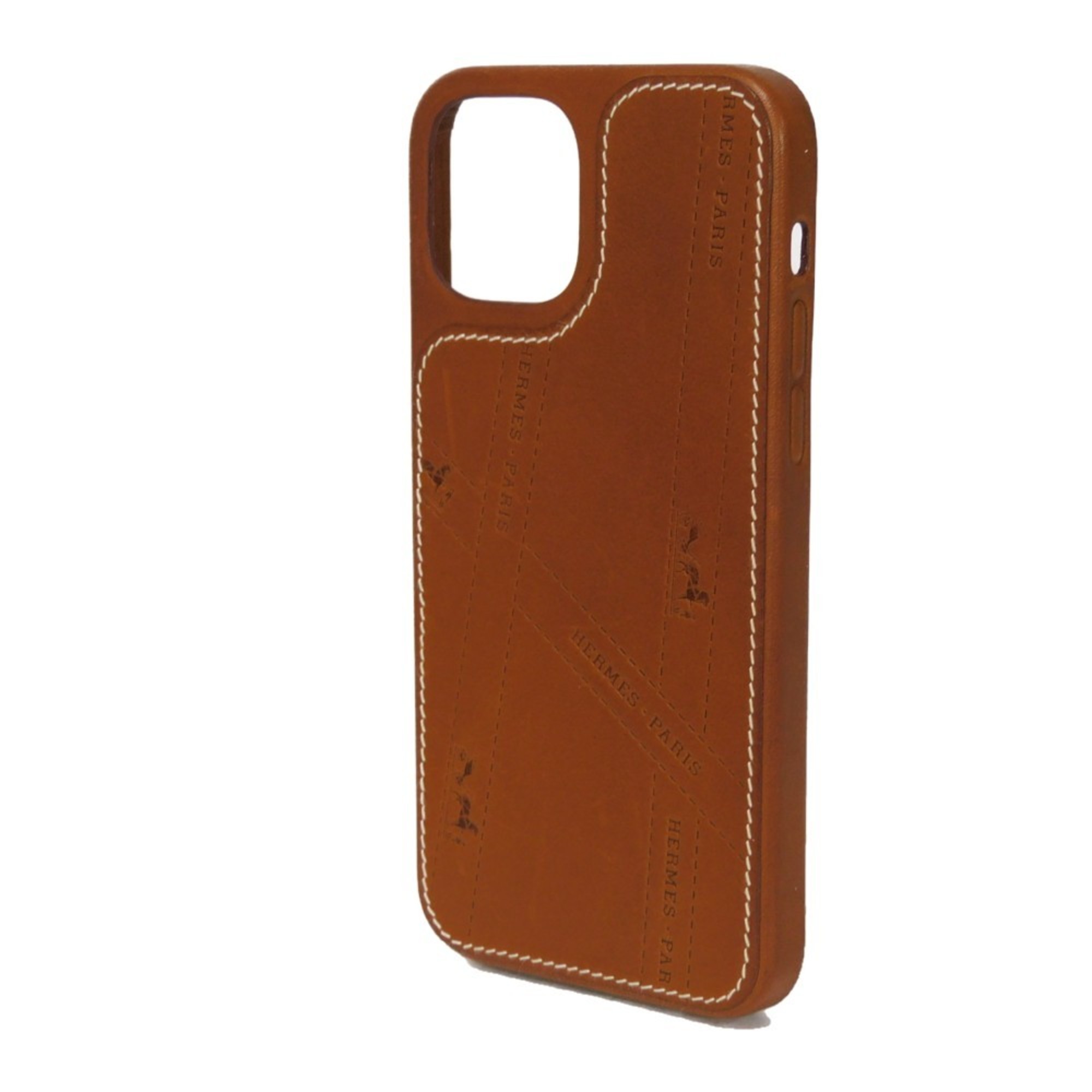 Hermes HERMES Smartphone Case iPhone 12/12Pro Ribbon Horse Barenia Fauve Brown Bolduc Vau Z Stamp Men's Women's