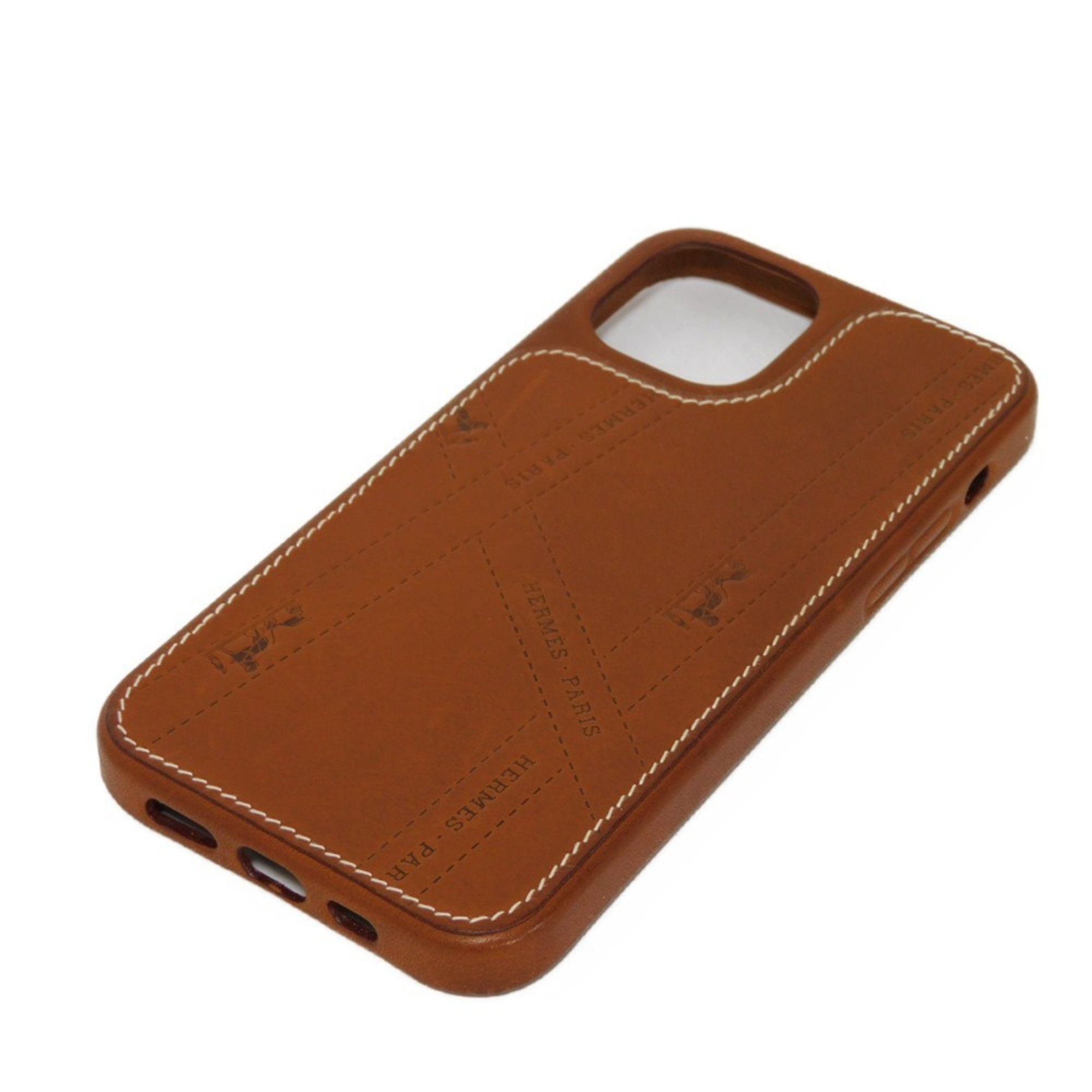 Hermes HERMES Smartphone Case iPhone 12/12Pro Ribbon Horse Barenia Fauve Brown Bolduc Vau Z Stamp Men's Women's