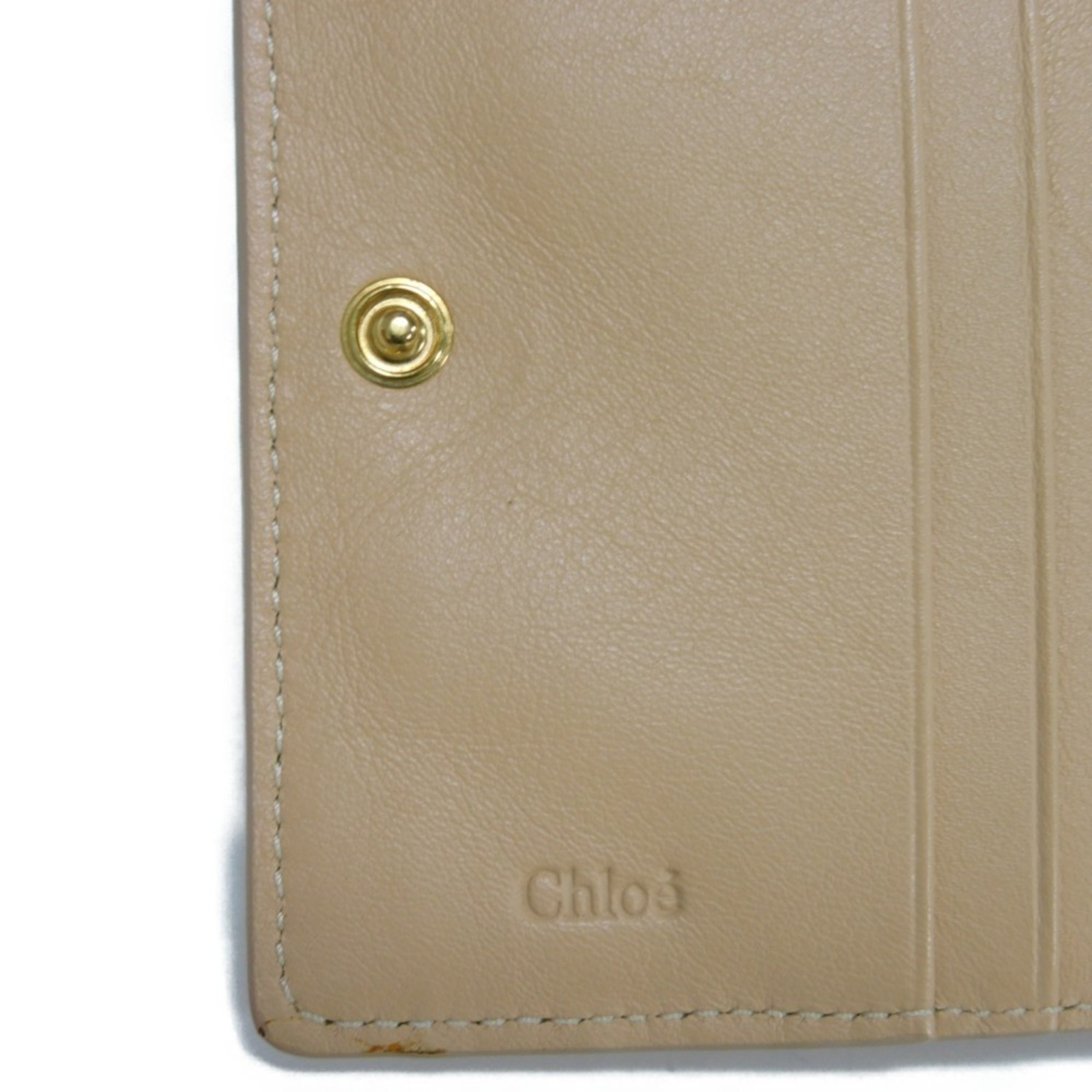 Chloé Chloe Bi-fold Wallet Vic Stripe Smooth Calf W Compact Light Brown CHC19SP066A88 Women's Billfold