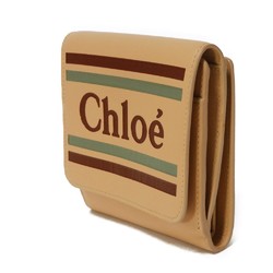 Chloé Chloe Bi-fold Wallet Vic Stripe Smooth Calf W Compact Light Brown CHC19SP066A88 Women's Billfold