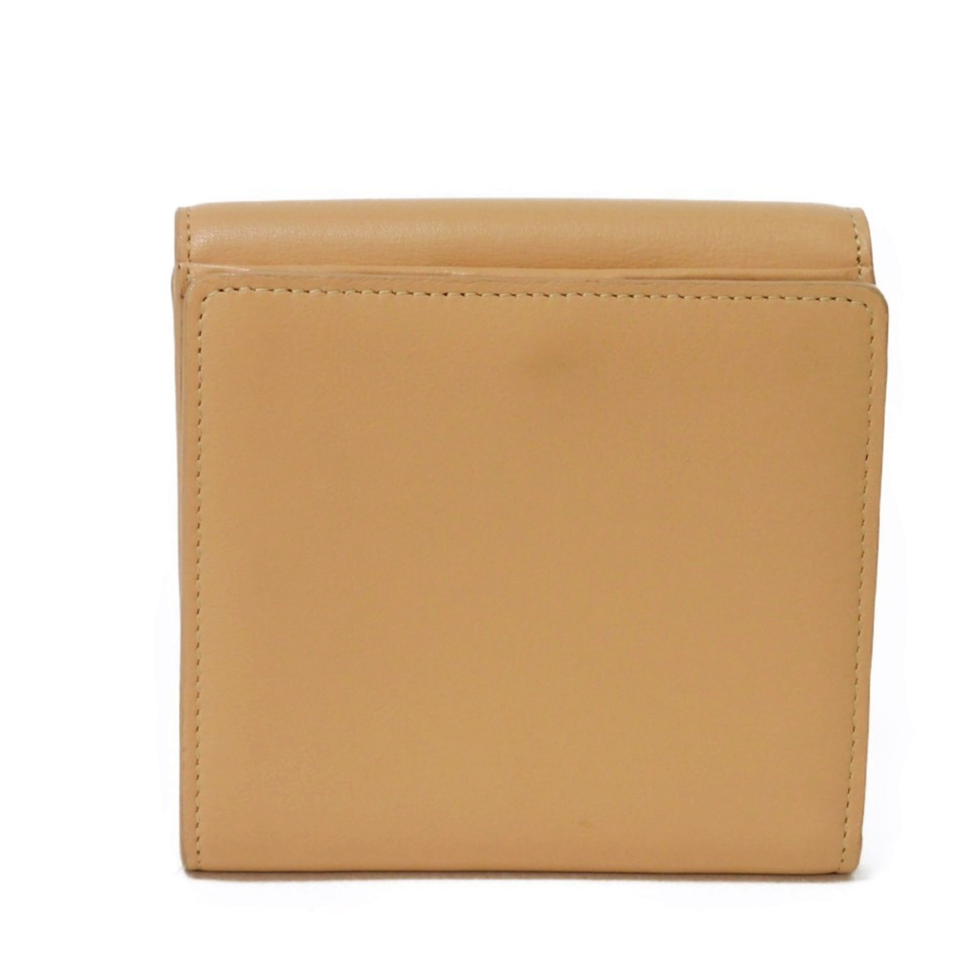 Chloé Chloe Bi-fold Wallet Vic Stripe Smooth Calf W Compact Light Brown CHC19SP066A88 Women's Billfold