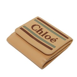 Chloé Chloe Bi-fold Wallet Vic Stripe Smooth Calf W Compact Light Brown CHC19SP066A88 Women's Billfold