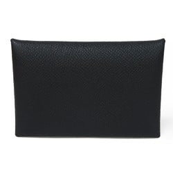 Hermes HERMES Card Case Calvi Snap Button Bifold Pass Business Holder Epsom Leather Black U Stamp Men's Women's